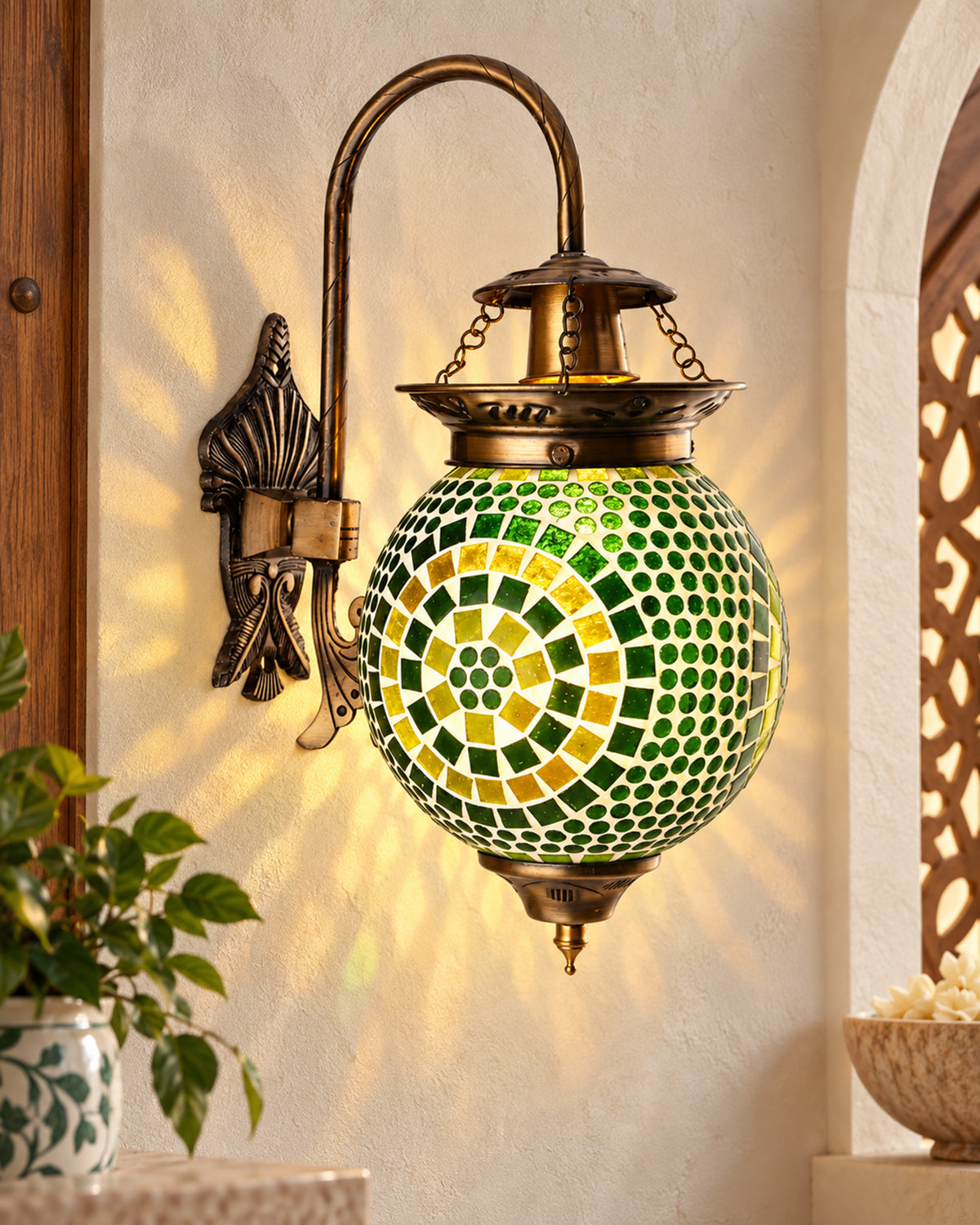 Antique Turkish Mosaic Heritage Style Wall Lamp, Glass Wall Bracket