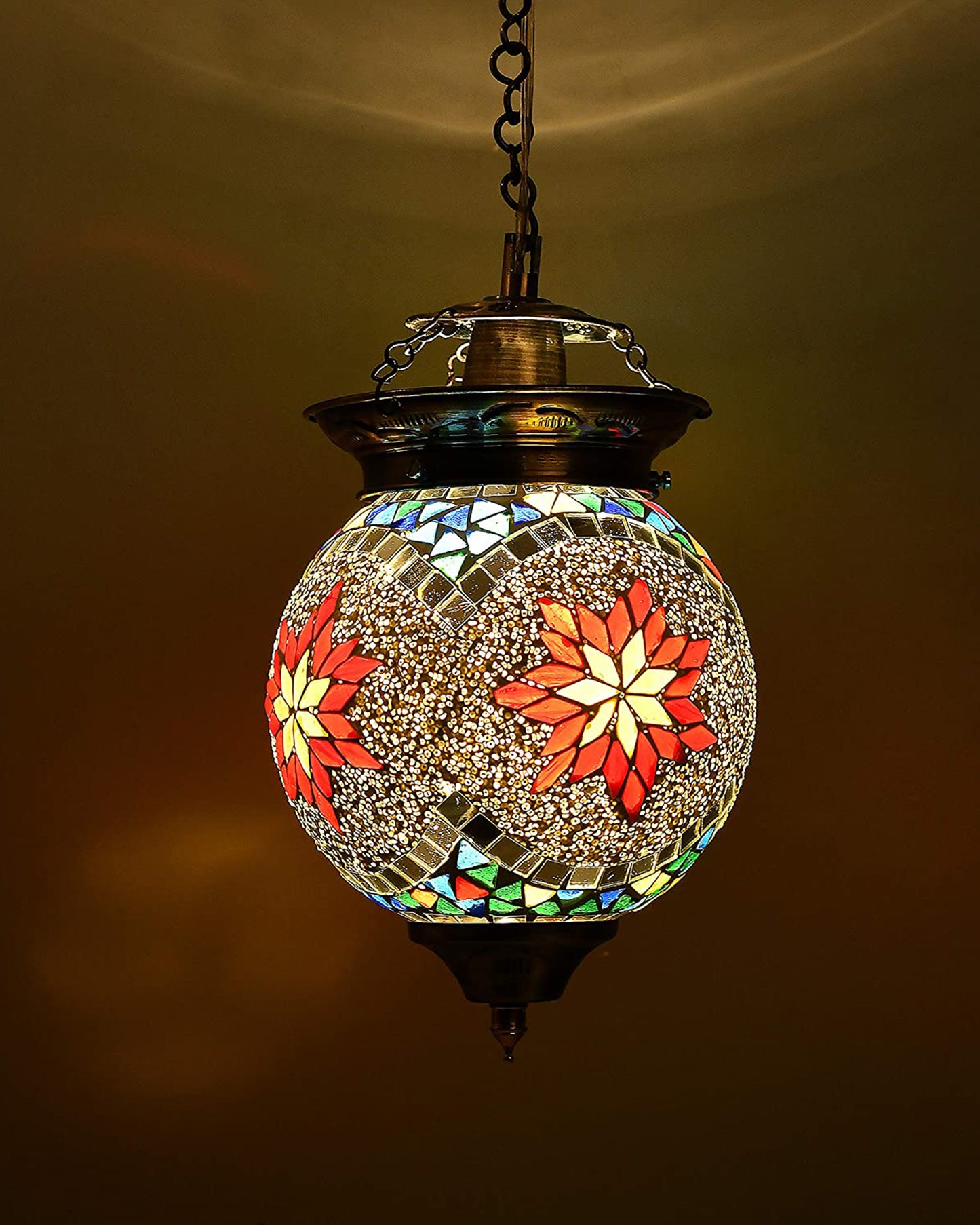 AntiqueTurkish Moroccan Mosaic Pendant with Metal hangings, Ceiling Hanging Light