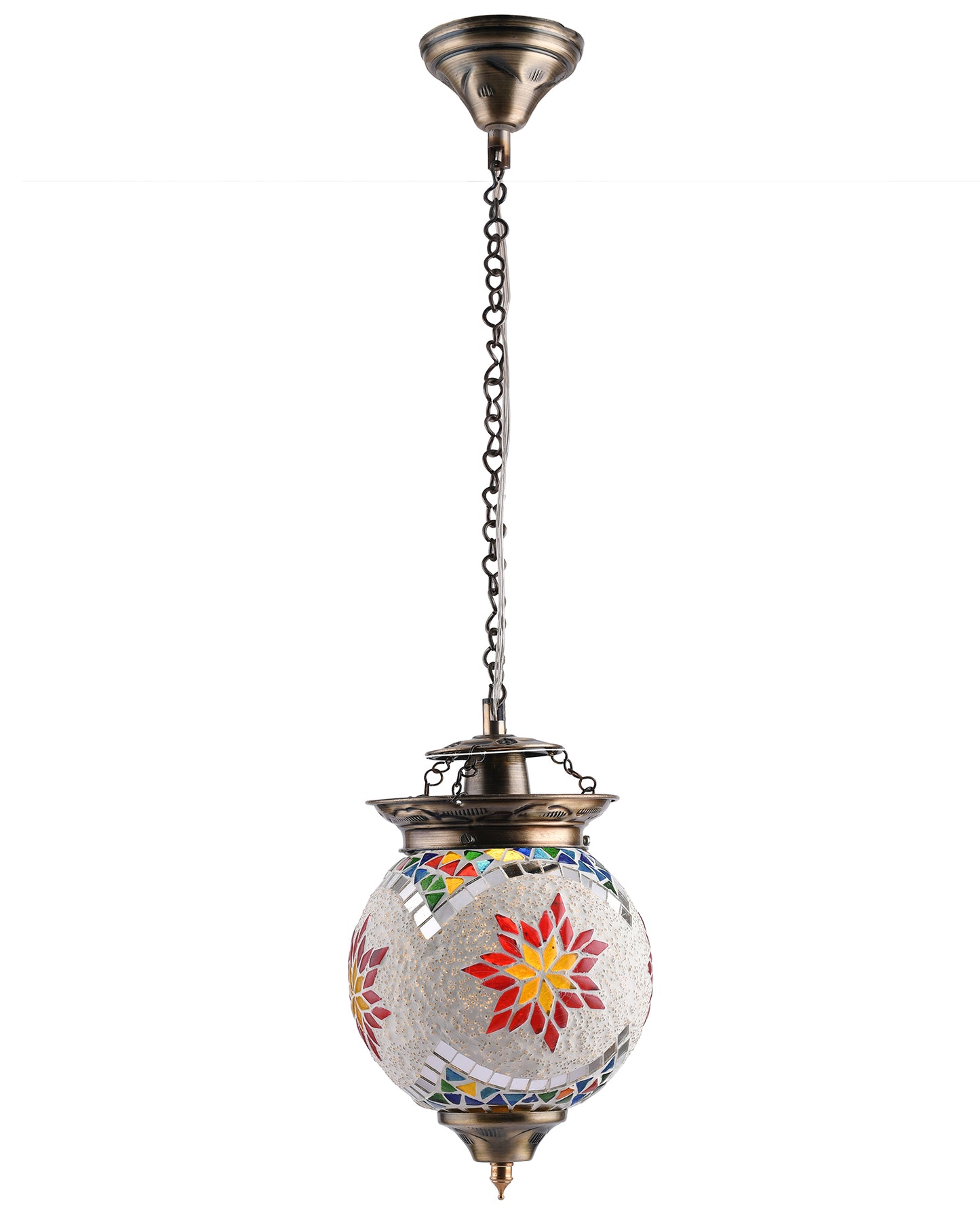 AntiqueTurkish Moroccan Mosaic Pendant with Metal hangings, Ceiling Hanging Light