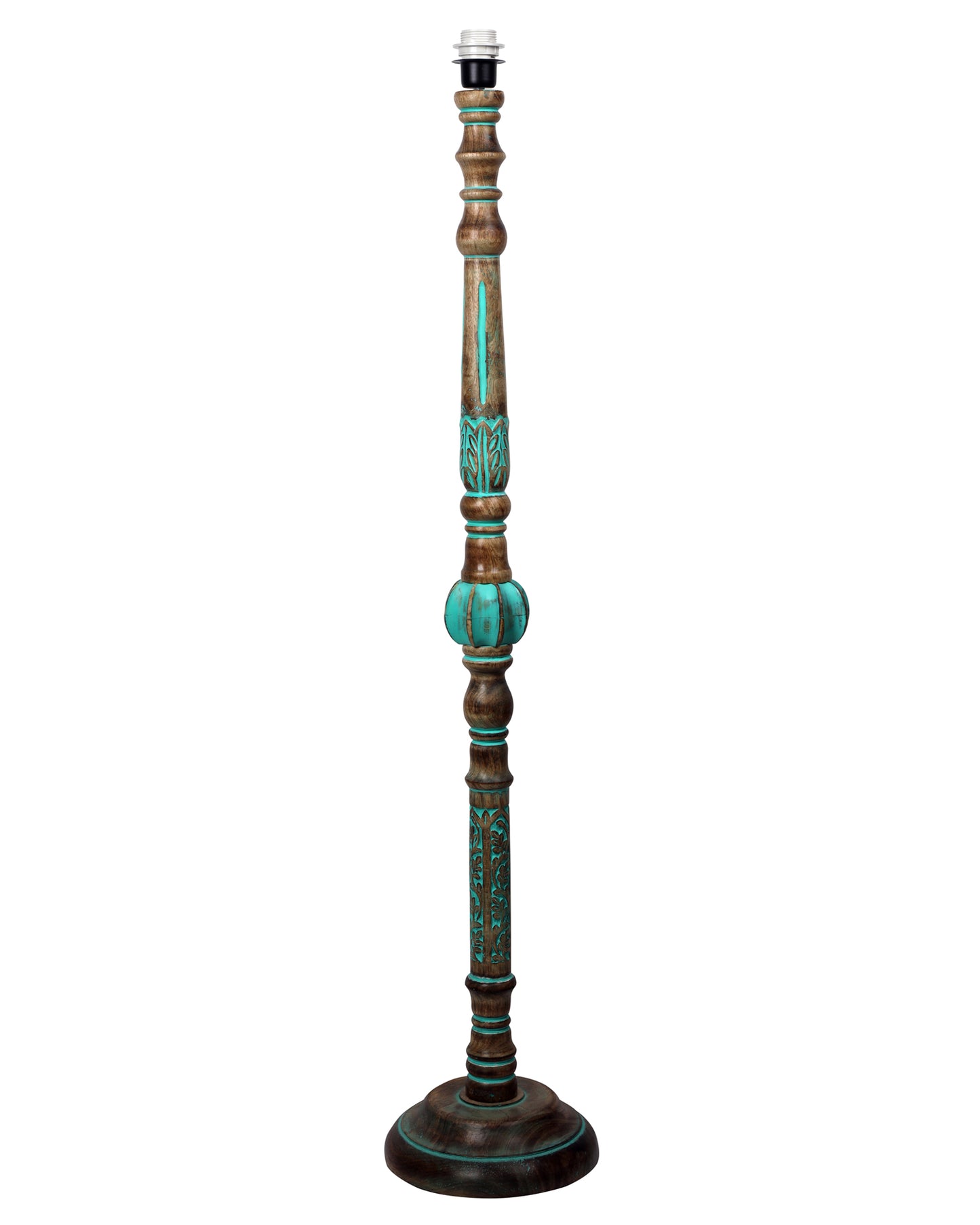 Royal Carving Antique Algae finish wooden floor lamp with Shade