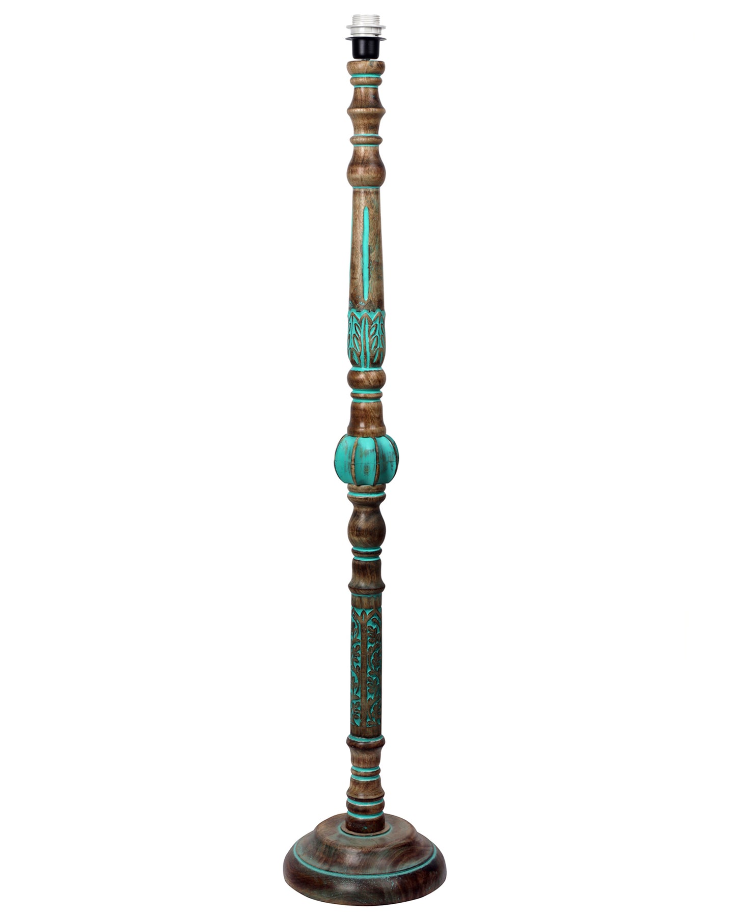 Royal Carving Antique Algae finish wooden floor lamp with Shade