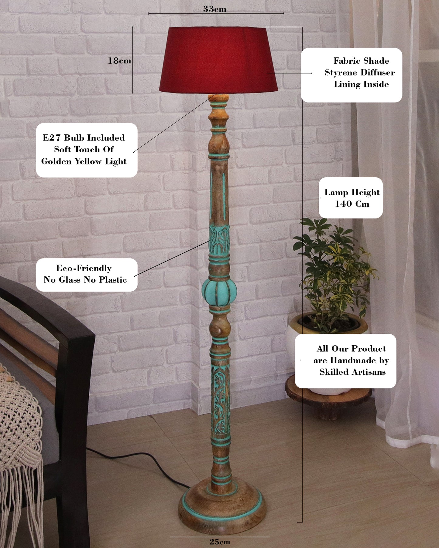 Royal Carving Antique Algae finish wooden floor lamp with Shade