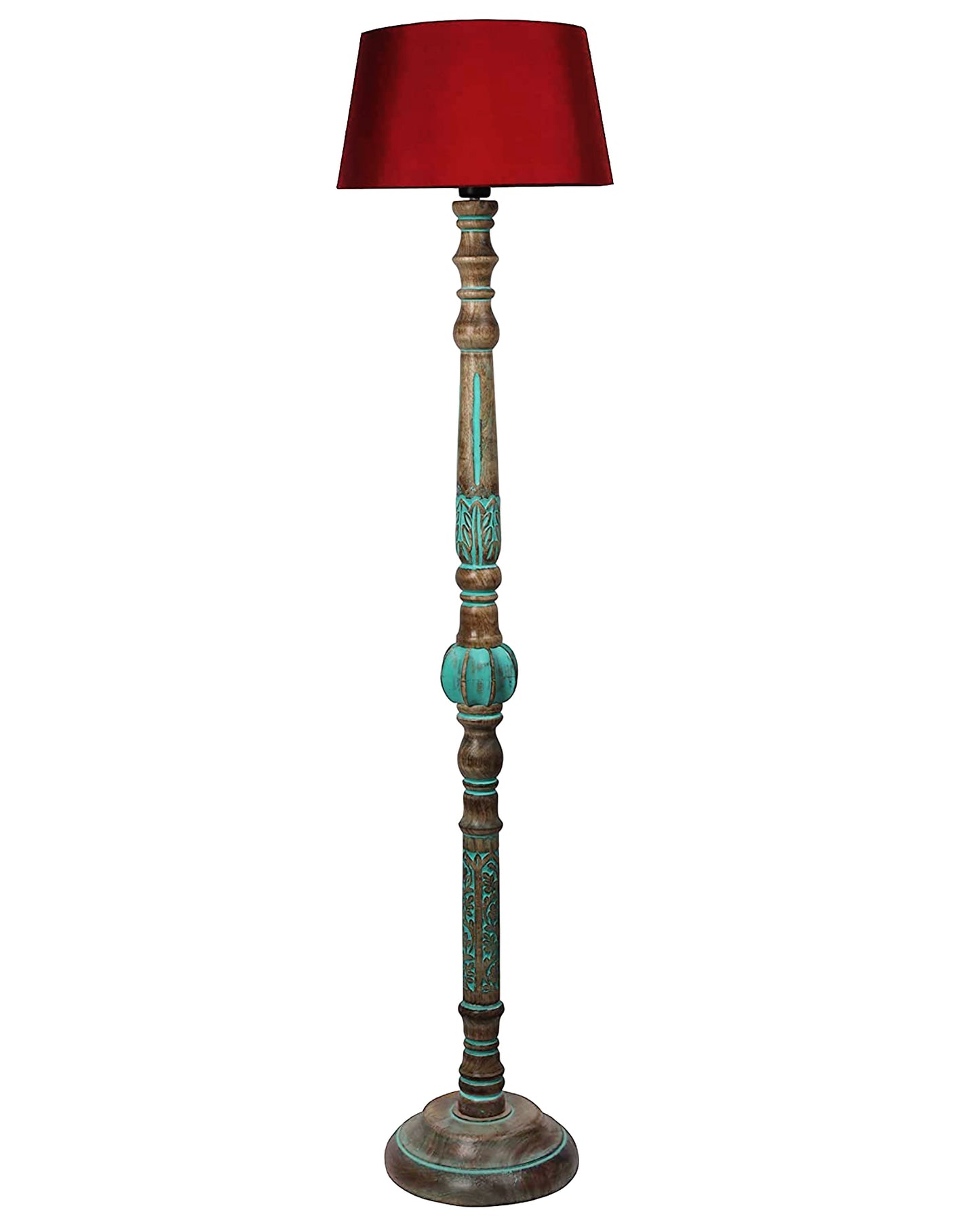 Royal Carving Antique Algae finish wooden floor lamp with Shade