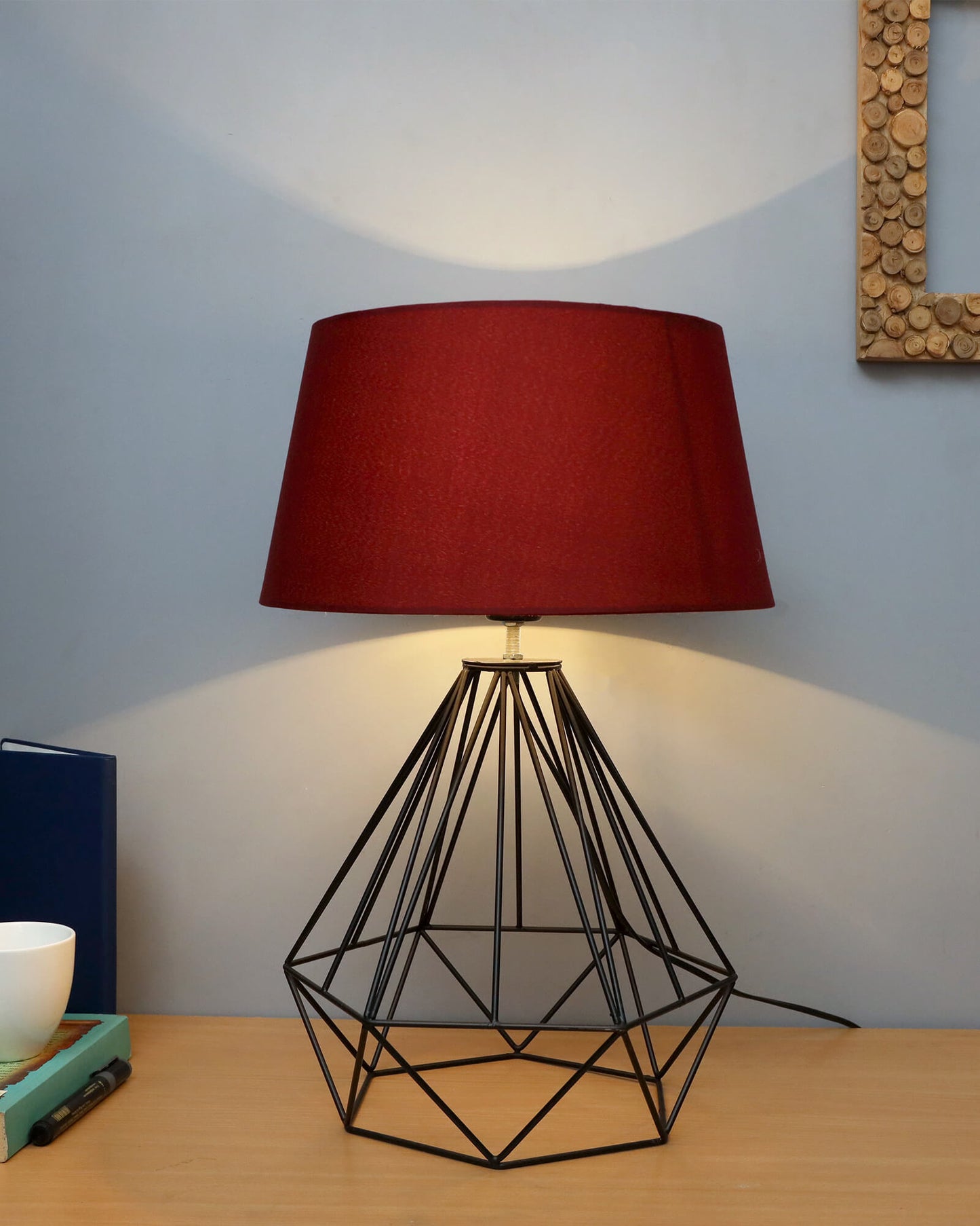 Modern Farmhouse Metal Diamond Desk Table Lamp with Light Bulb Decorative Bed Table Side Matt Black Light