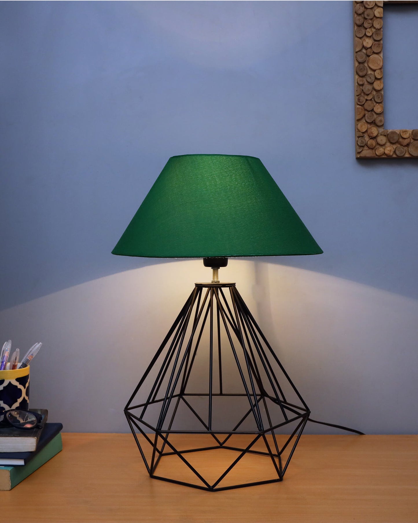 Modern Farmhouse Metal Diamond Desk Table Lamp with Light Bulb Decorative Bed Table Side Matt Black Light