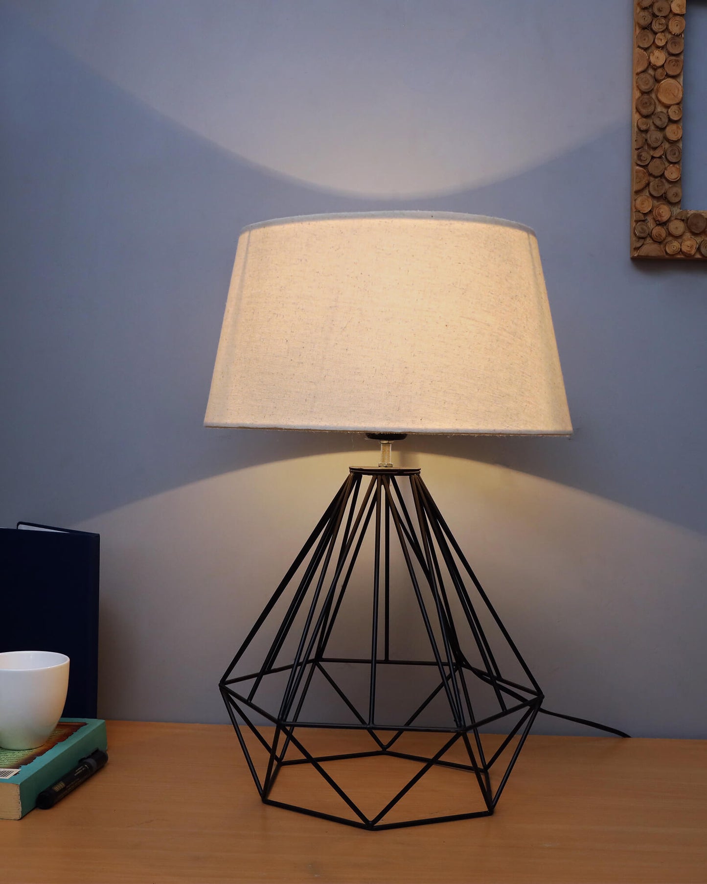 Modern Farmhouse Metal Diamond Desk Table Lamp with Light Bulb Decorative Bed Table Side Matt Black Light