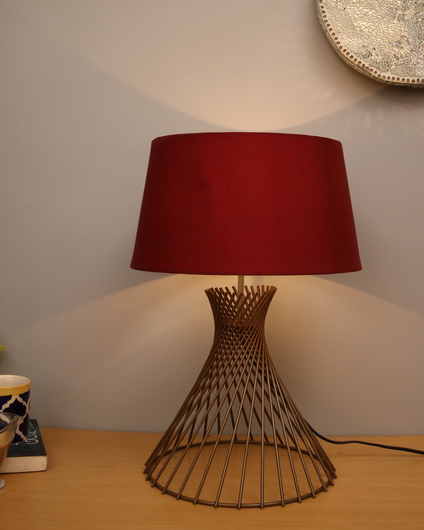 Modern Table Lamps, Spiral Metal Wire Golden Base with Fabric Lampshade for Home Office Cafe Restaurant