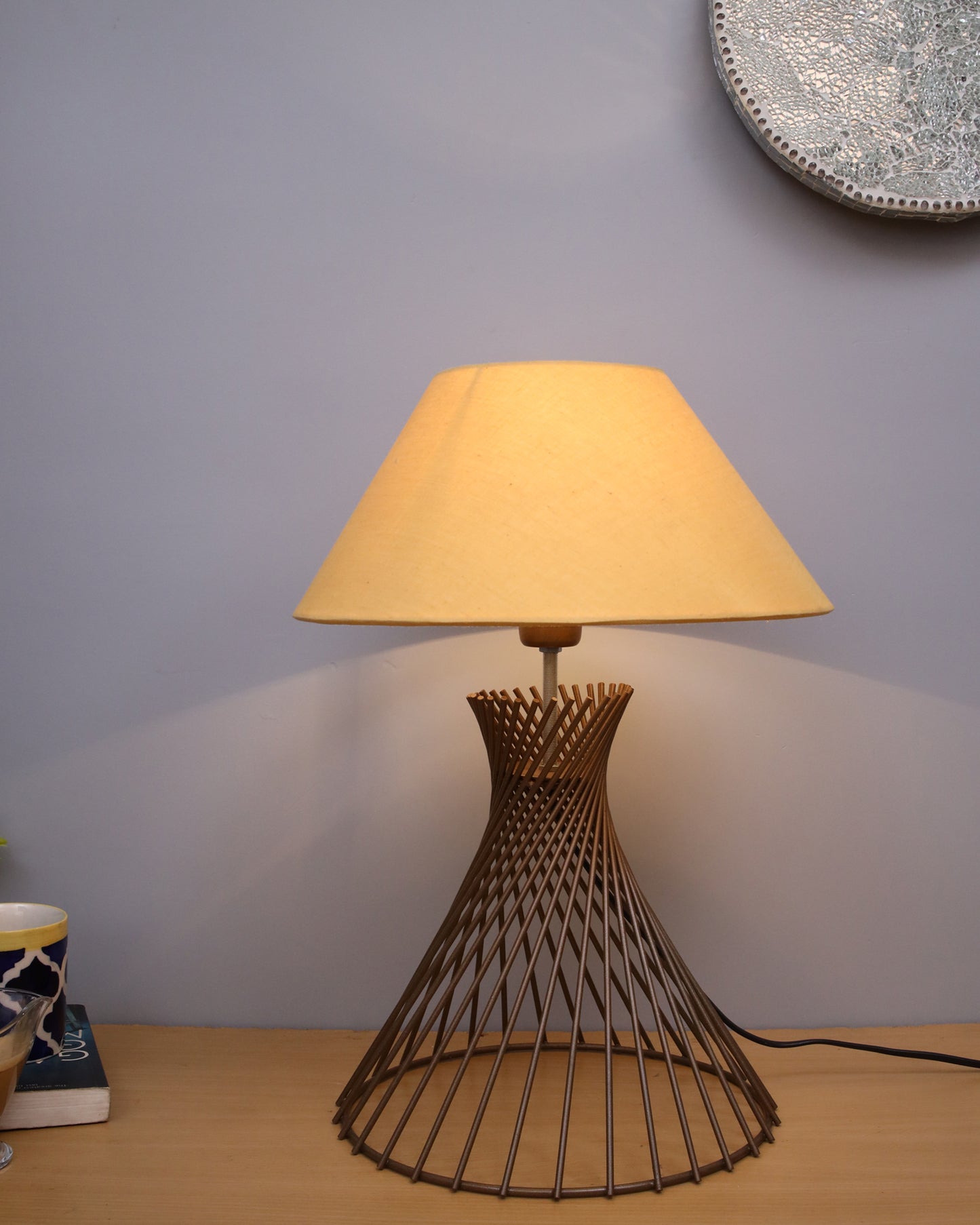 Modern Table Lamps, Spiral Metal Wire Golden Base with Fabric Lampshade for Home Office Cafe Restaurant