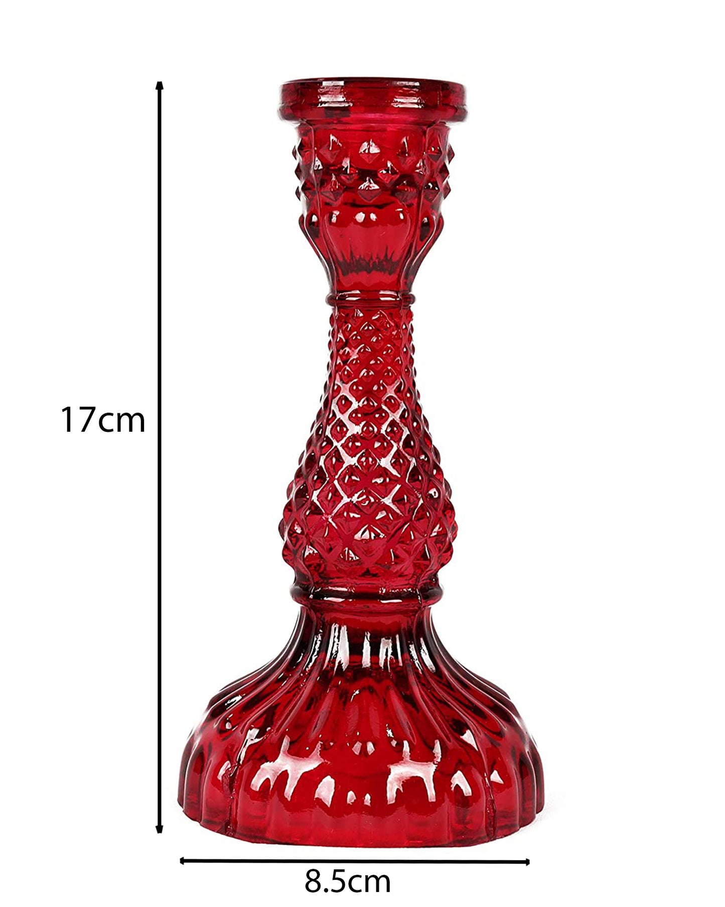 Solid Glass Candle Stand Carved Set of 2 (Solid)