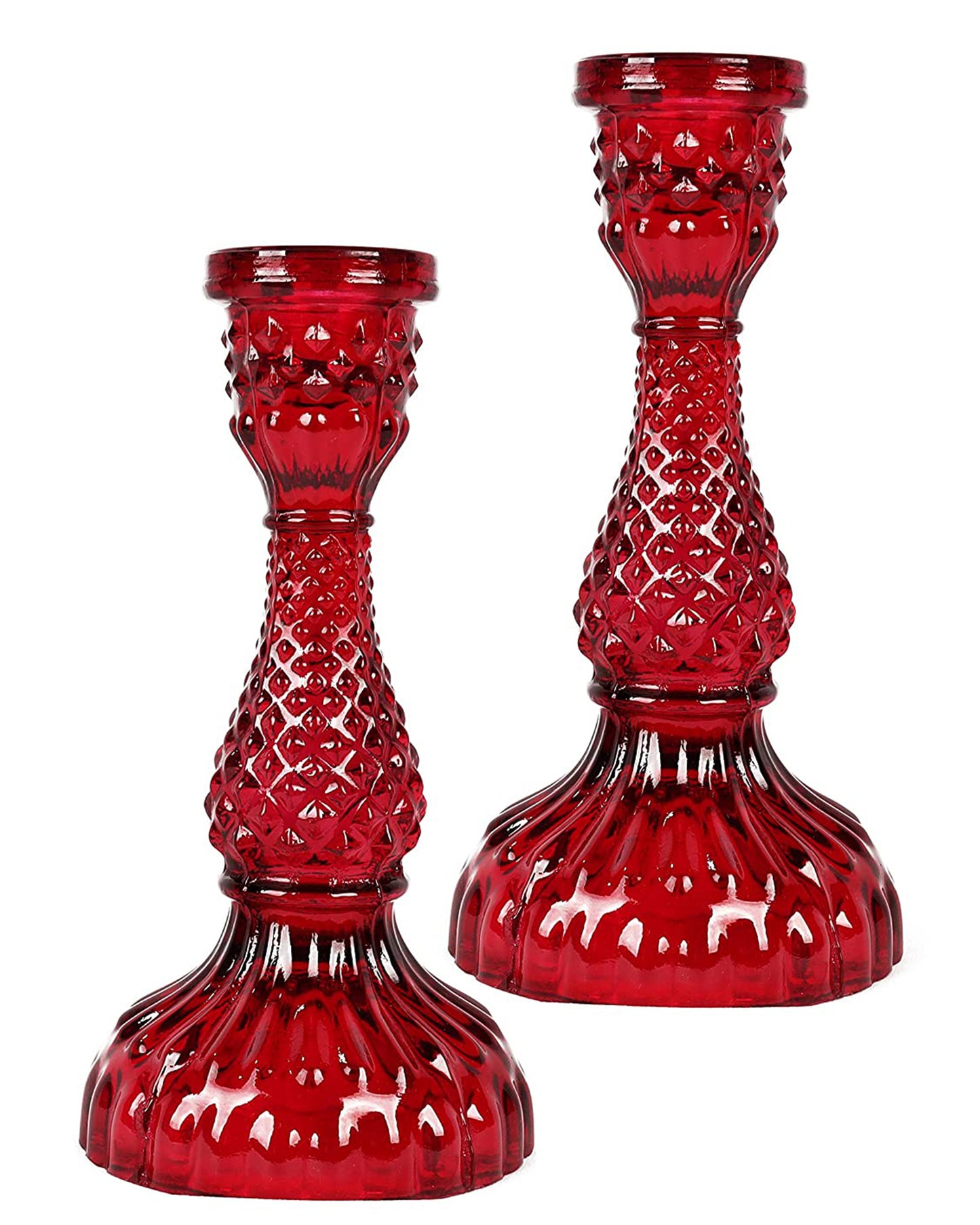 Solid Glass Candle Stand Carved Set of 2 (Solid)