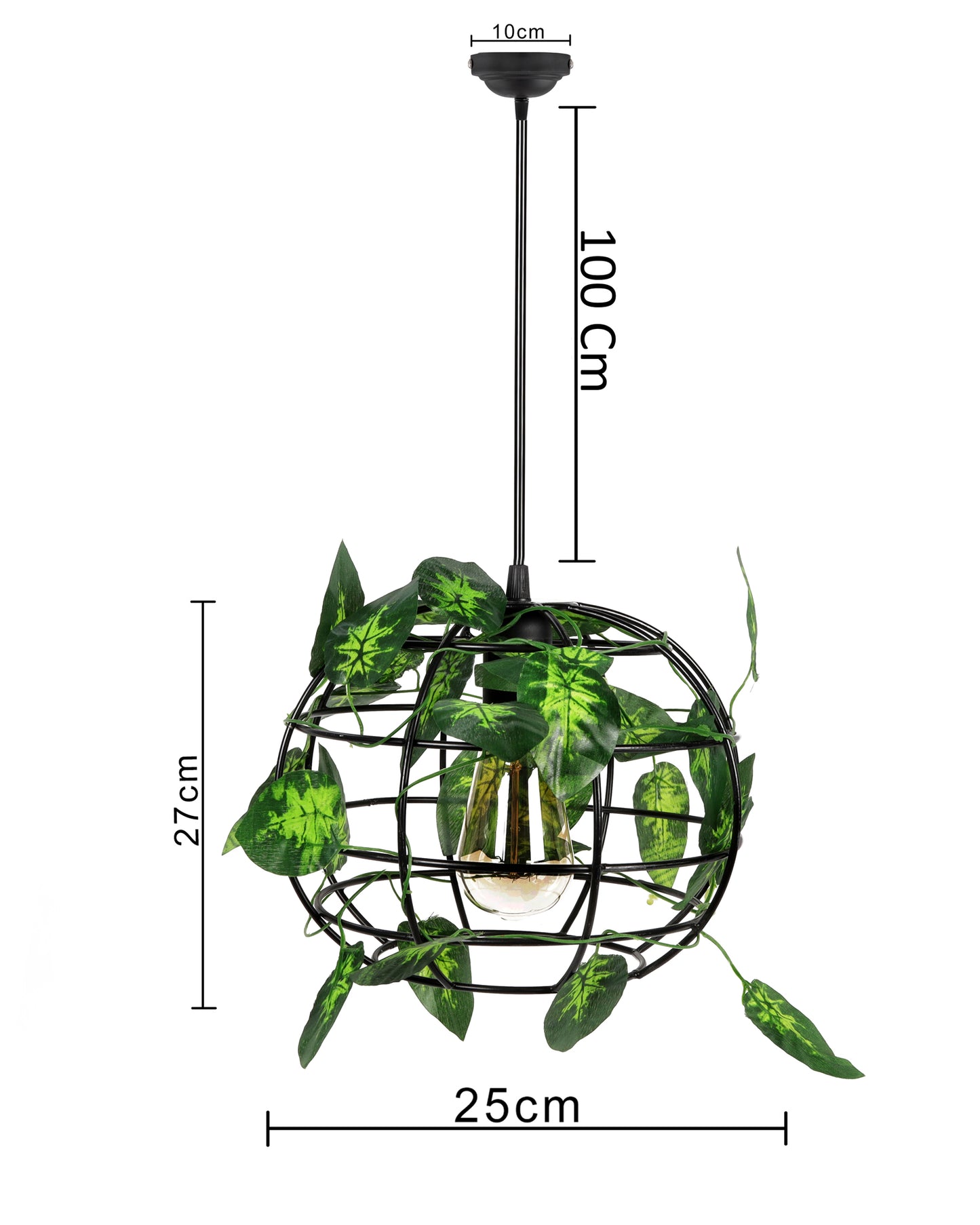 Hanging Pendant Plant Light Fixtures Creative Home Decor Living Room Dining, Ceiling light with leafy vine and filament bulb, Sphere