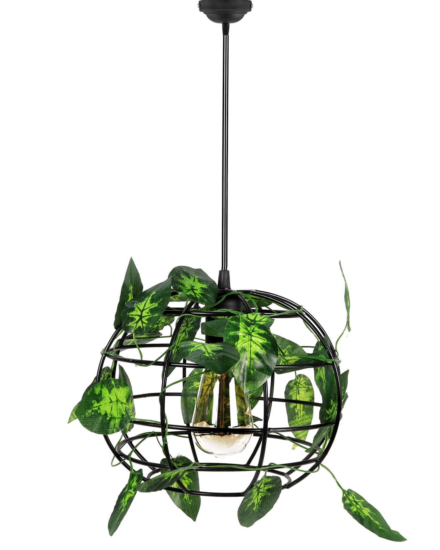 Hanging Pendant Plant Light Fixtures Creative Home Decor Living Room Dining, Ceiling light with leafy vine and filament bulb, Sphere