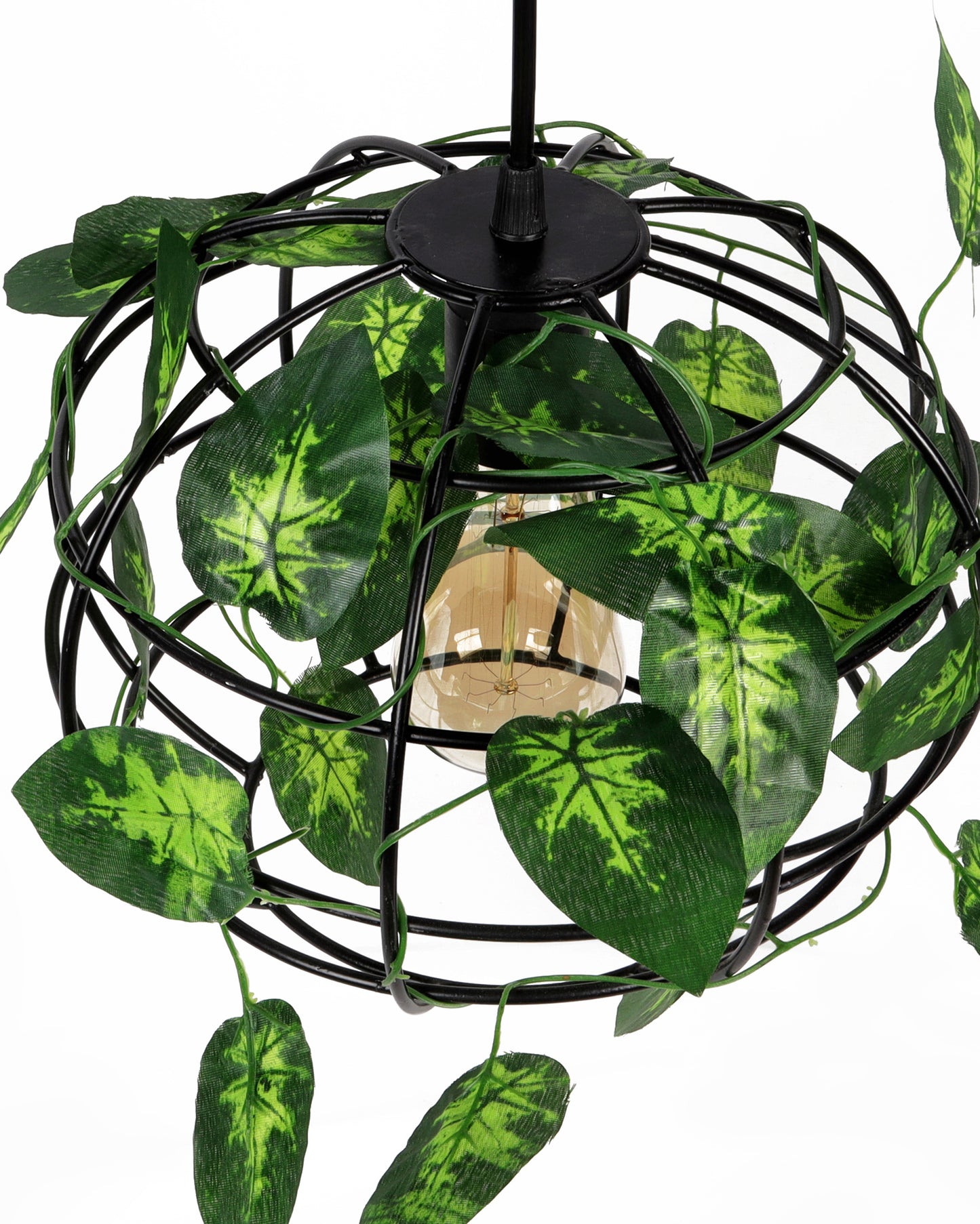 Hanging Pendant Plant Light Fixtures Creative Home Decor Living Room Dining, Ceiling light with leafy vine and filament bulb, Sphere