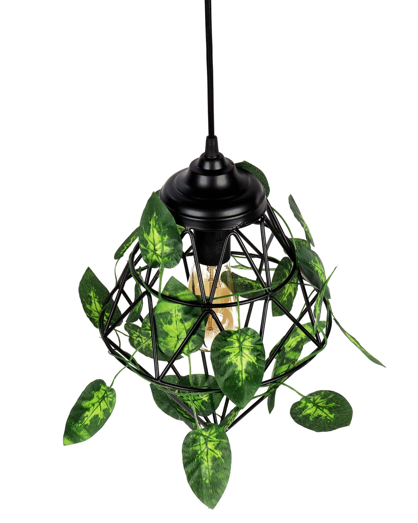 Hanging Pendant Plant Light Fixtures Creative Home Decor Living Room Dining, Ceiling light with leafy vine and filament bulb, Full Diamond