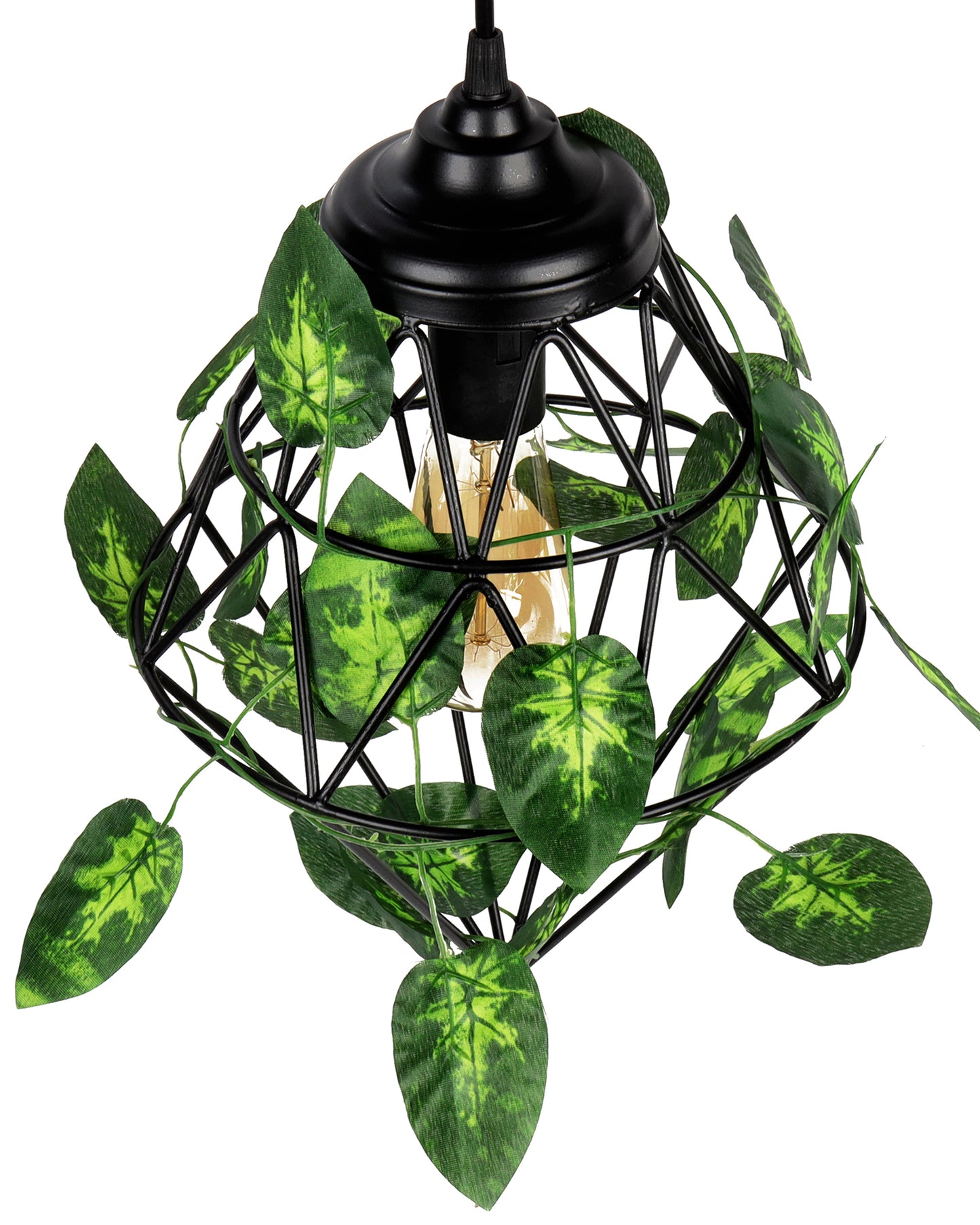 Hanging Pendant Plant Light Fixtures Creative Home Decor Living Room Dining, Ceiling light with leafy vine and filament bulb, Full Diamond