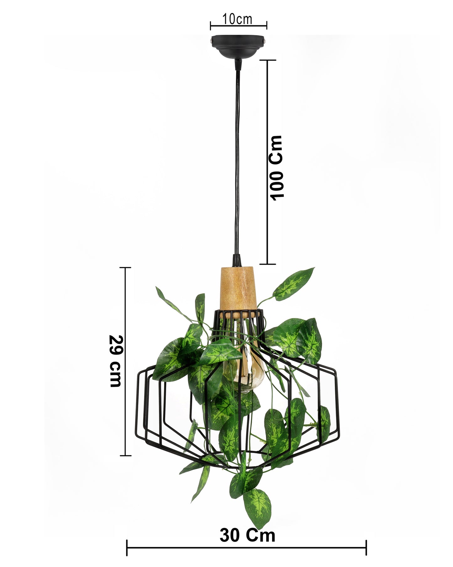 Hanging Pendant Plant Light Fixtures Creative Home Decor Living Room Dining, Ceiling light with leafy vine and filament bulb, Taper Wood Pitcher