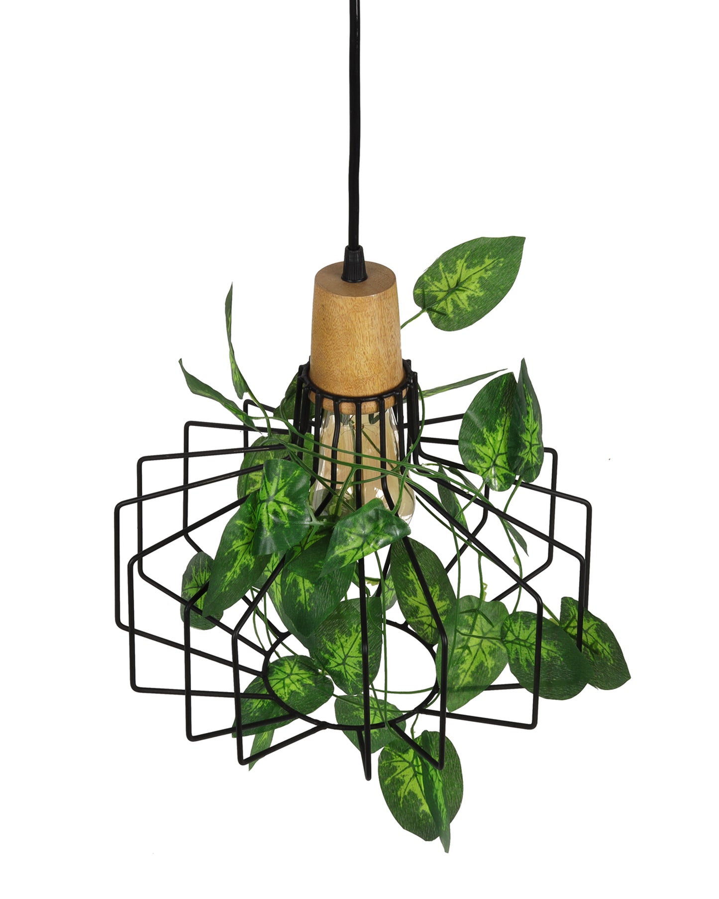Hanging Pendant Plant Light Fixtures Creative Home Decor Living Room Dining, Ceiling light with leafy vine and filament bulb, Taper Wood Pitcher