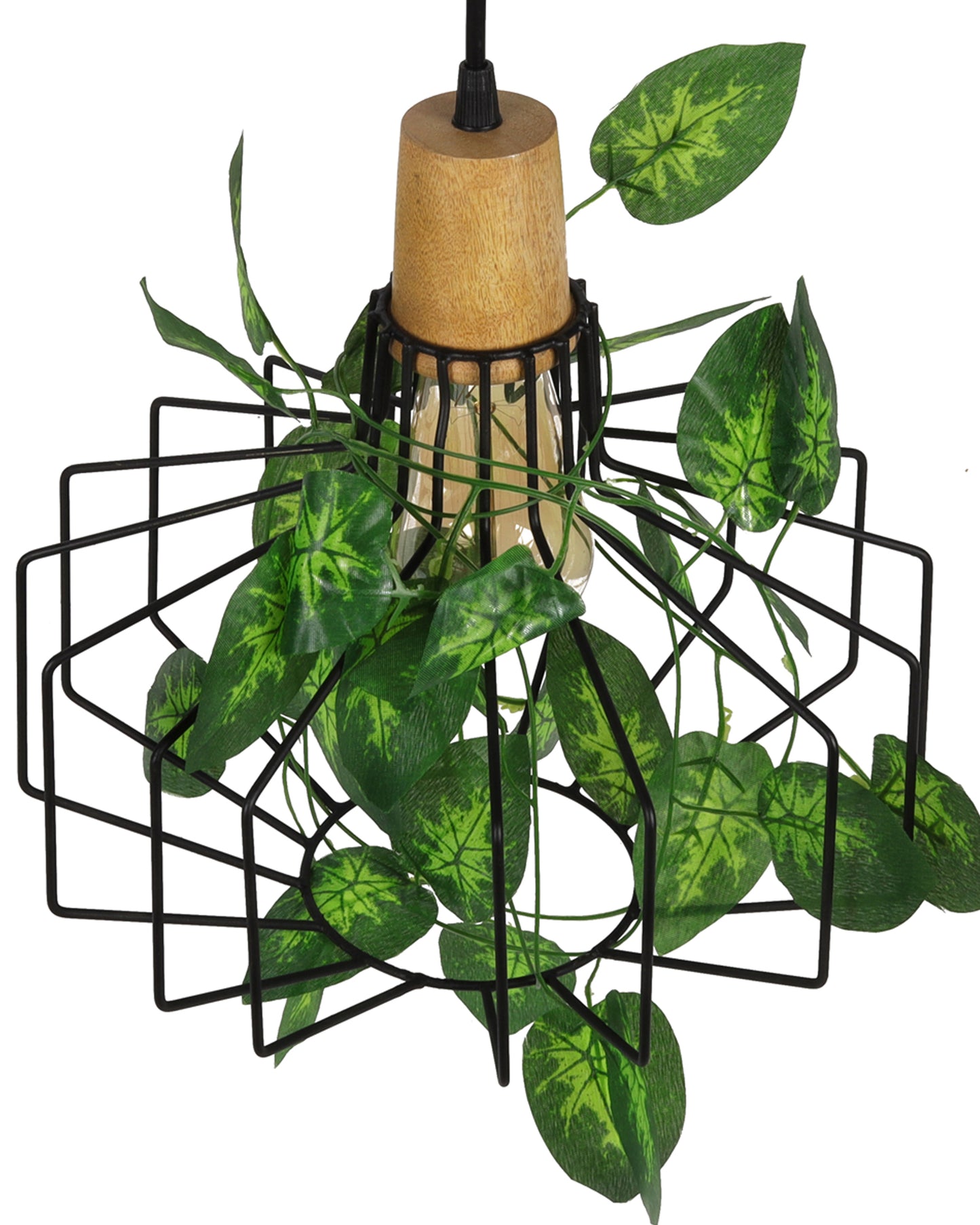 Hanging Pendant Plant Light Fixtures Creative Home Decor Living Room Dining, Ceiling light with leafy vine and filament bulb, Taper Wood Pitcher