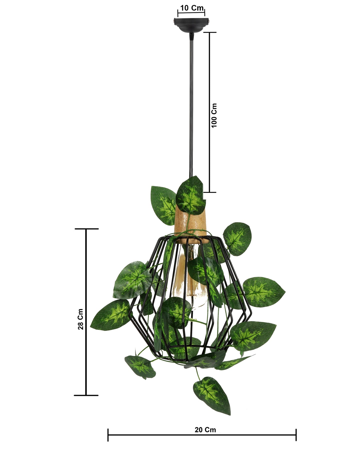 Hanging Pendant Plant Light Fixtures Creative Home Decor Living Room Dining, Ceiling light with leafy vine and filament bulb, Taper Wood Cubist