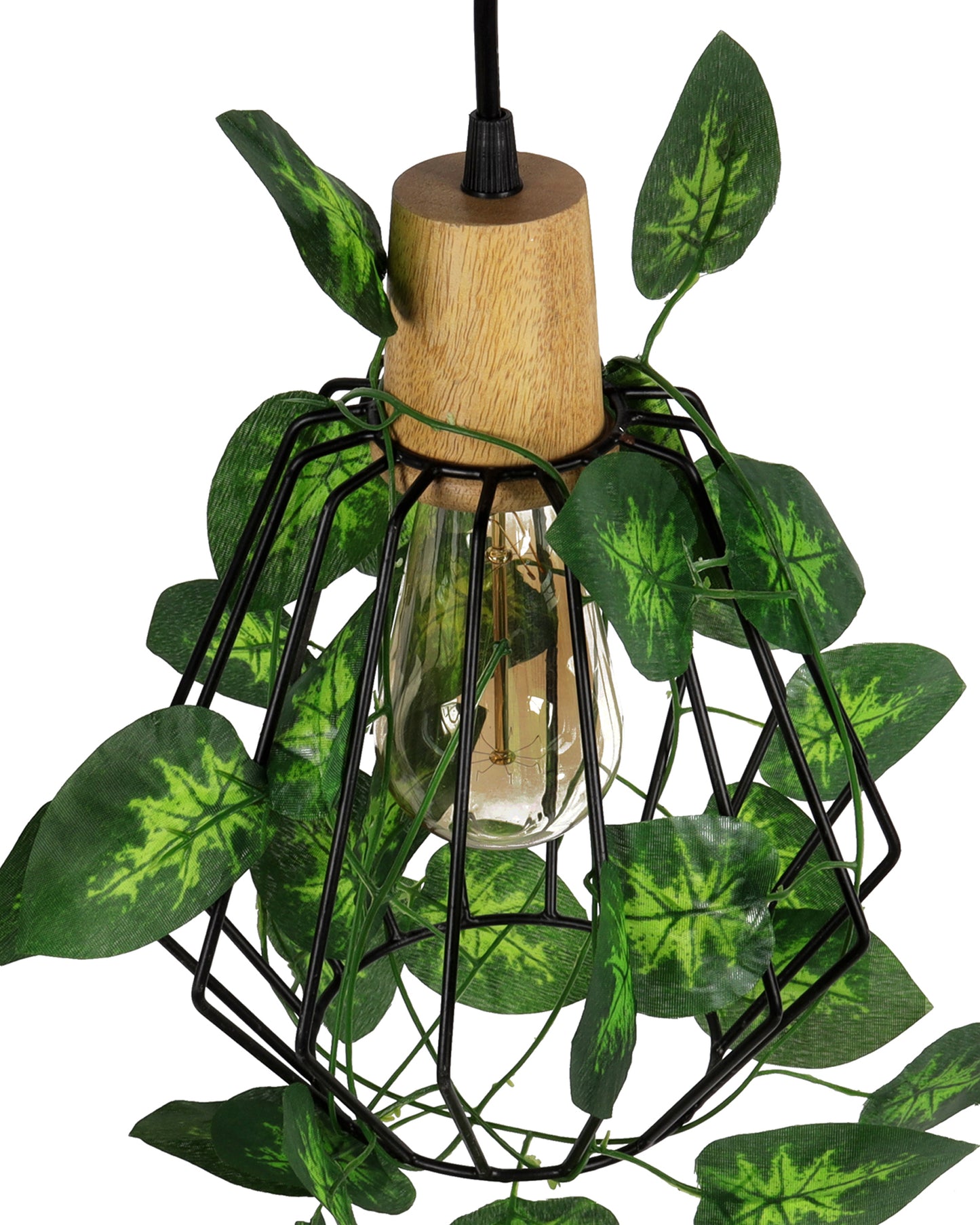 Hanging Pendant Plant Light Fixtures Creative Home Decor Living Room Dining, Ceiling light with leafy vine and filament bulb, Taper Wood Cubist