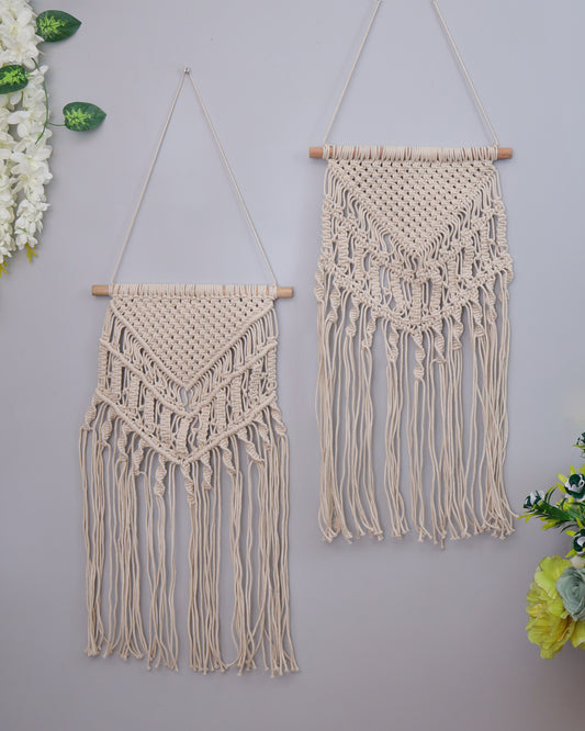 Macrame Wall Hanging Tapestry Tassel Home Decor Bohemian Handmade Chic Cotton Rope,Living Room, Balcony, Office, Housewarming, Garden, Set of 2