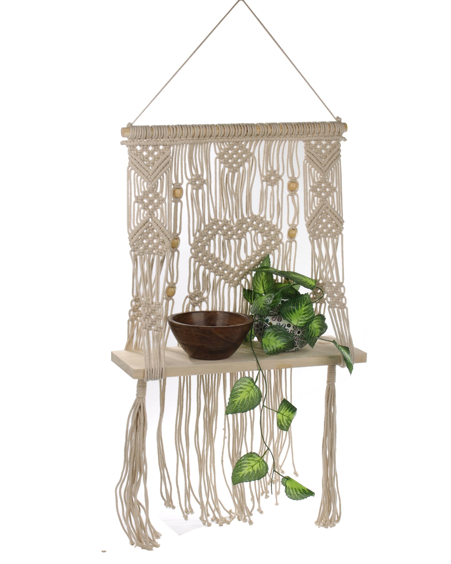 Macrame Wall Hanging Shelf-ideal décor-plants storage bookshelf-Bohemian Decorative Floating Indoor For bedroom kitchen bathroom room with window Plant hanger, Plank