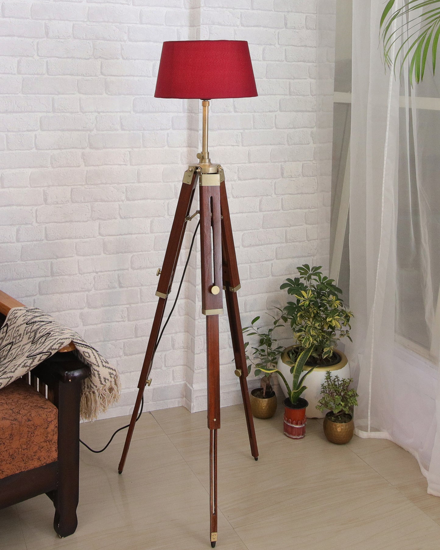 Industrial Tripod Floor Lamp for Living Room Bedroom, Vintage Reading Lamp with Wooden Metal Legs,Nautical Lamp for Office, Cinema, Dorm
