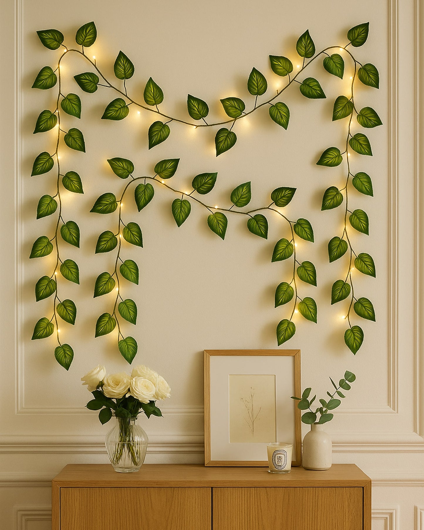 Vine String Lights,Home Decor String Lights, Moneyplant Leaf Garland Wreath Hanging lamp with 50 LED, Fairy Night Lights for Home, Room, Bedroom, Wall Decoration, Garden, Balcony, set of 2, USB