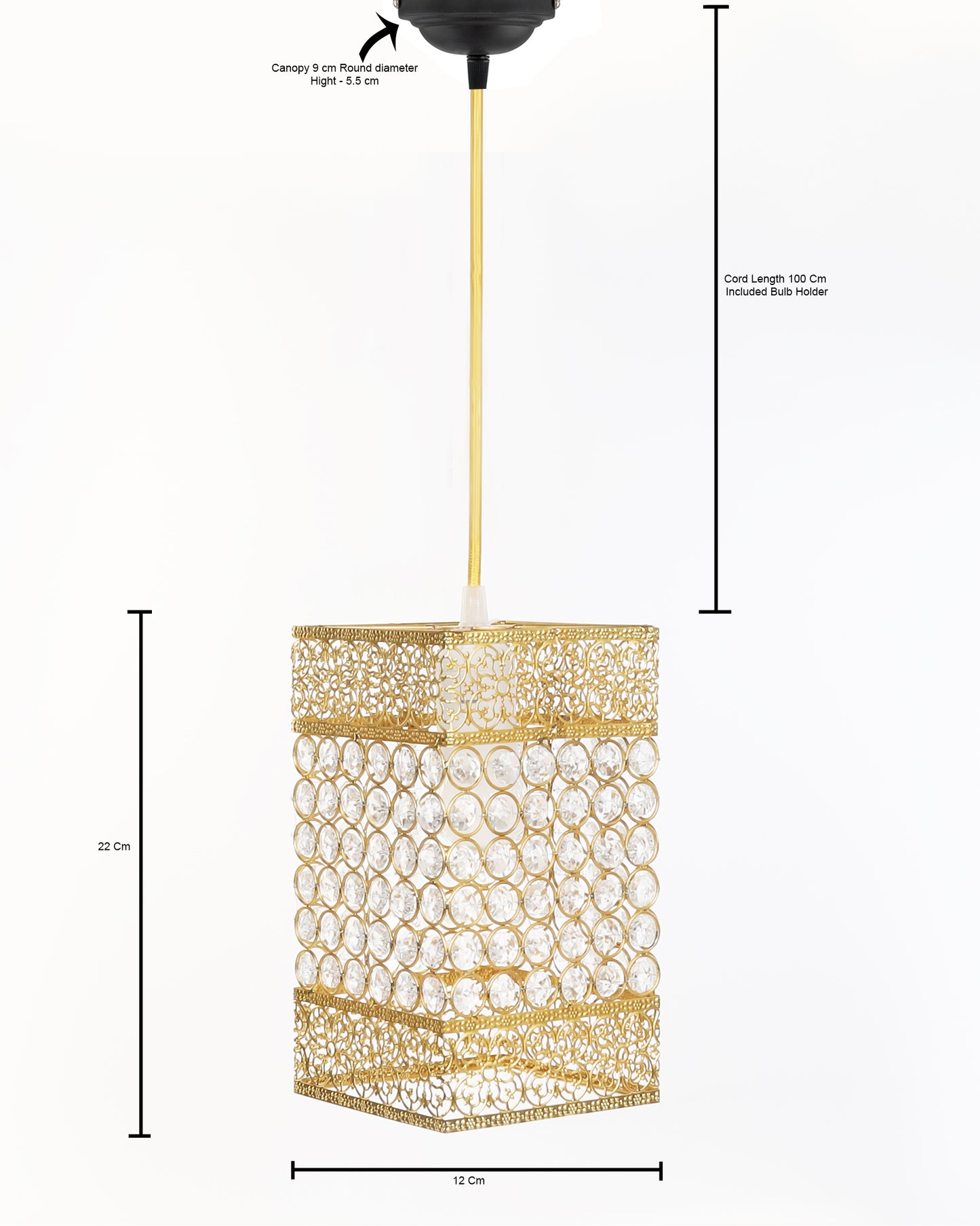 Hanging golden crystal pendant light, Classic Floral Adjustable Pendant Light Fixture for Kitchen Dinning Room Bedroom, Leafy Rectangle