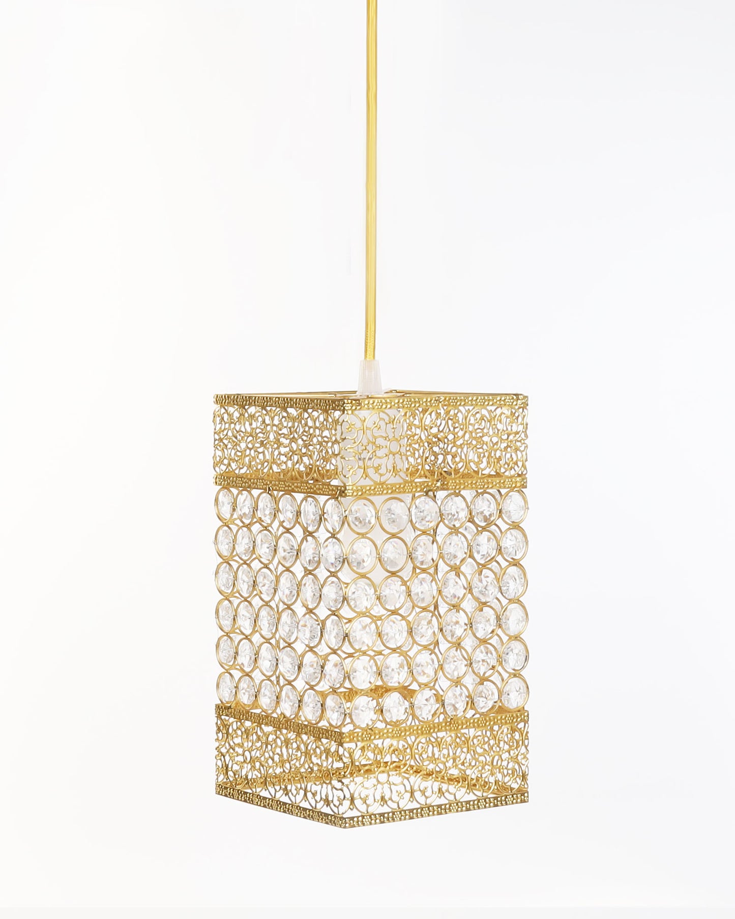 Hanging golden crystal pendant light, Classic Floral Adjustable Pendant Light Fixture for Kitchen Dinning Room Bedroom, Leafy Rectangle