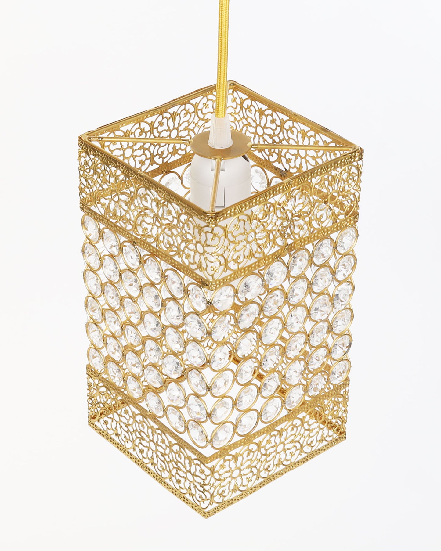 Hanging golden crystal pendant light, Classic Floral Adjustable Pendant Light Fixture for Kitchen Dinning Room Bedroom, Leafy Rectangle