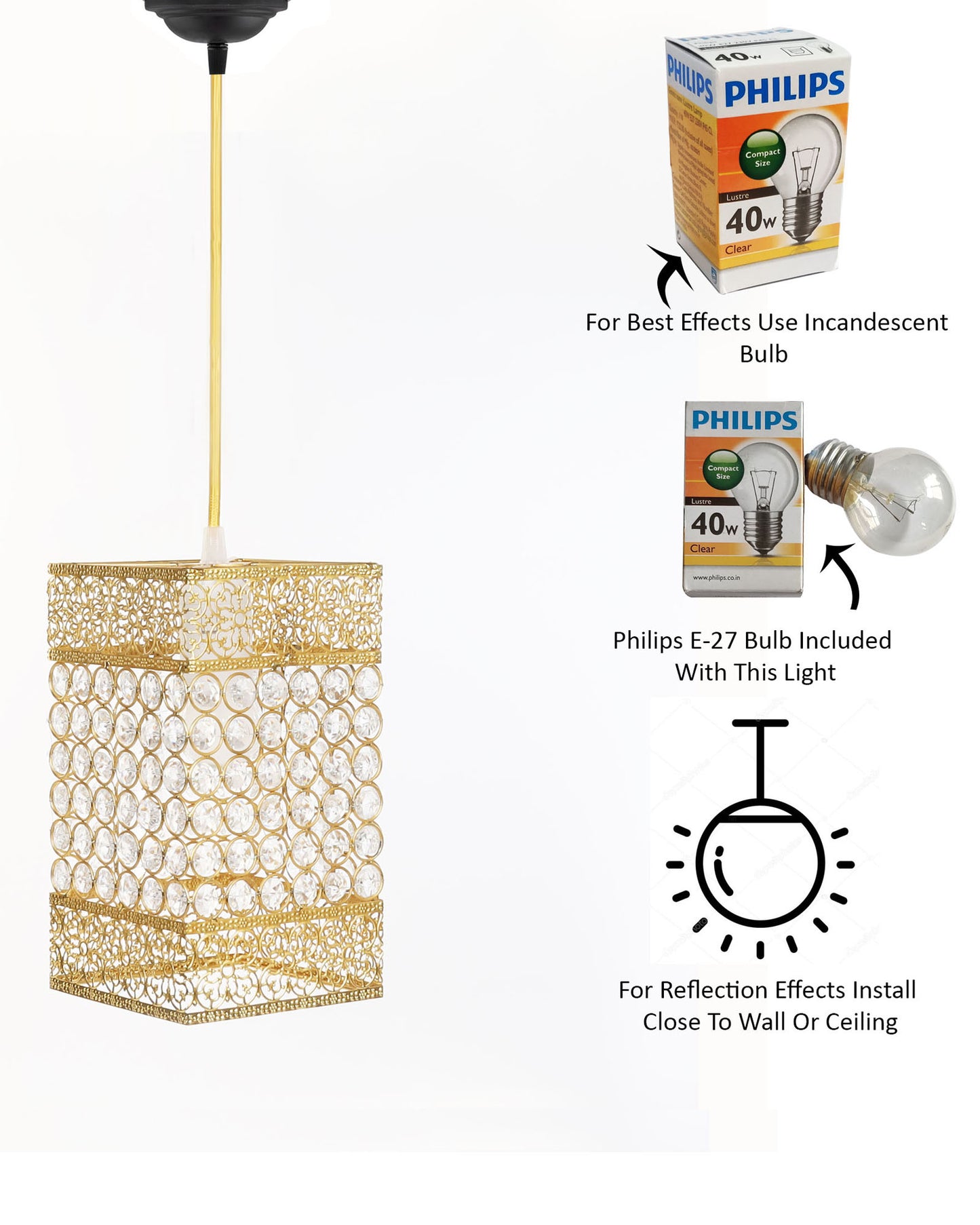 Hanging golden crystal pendant light, Classic Floral Adjustable Pendant Light Fixture for Kitchen Dinning Room Bedroom, Leafy Rectangle