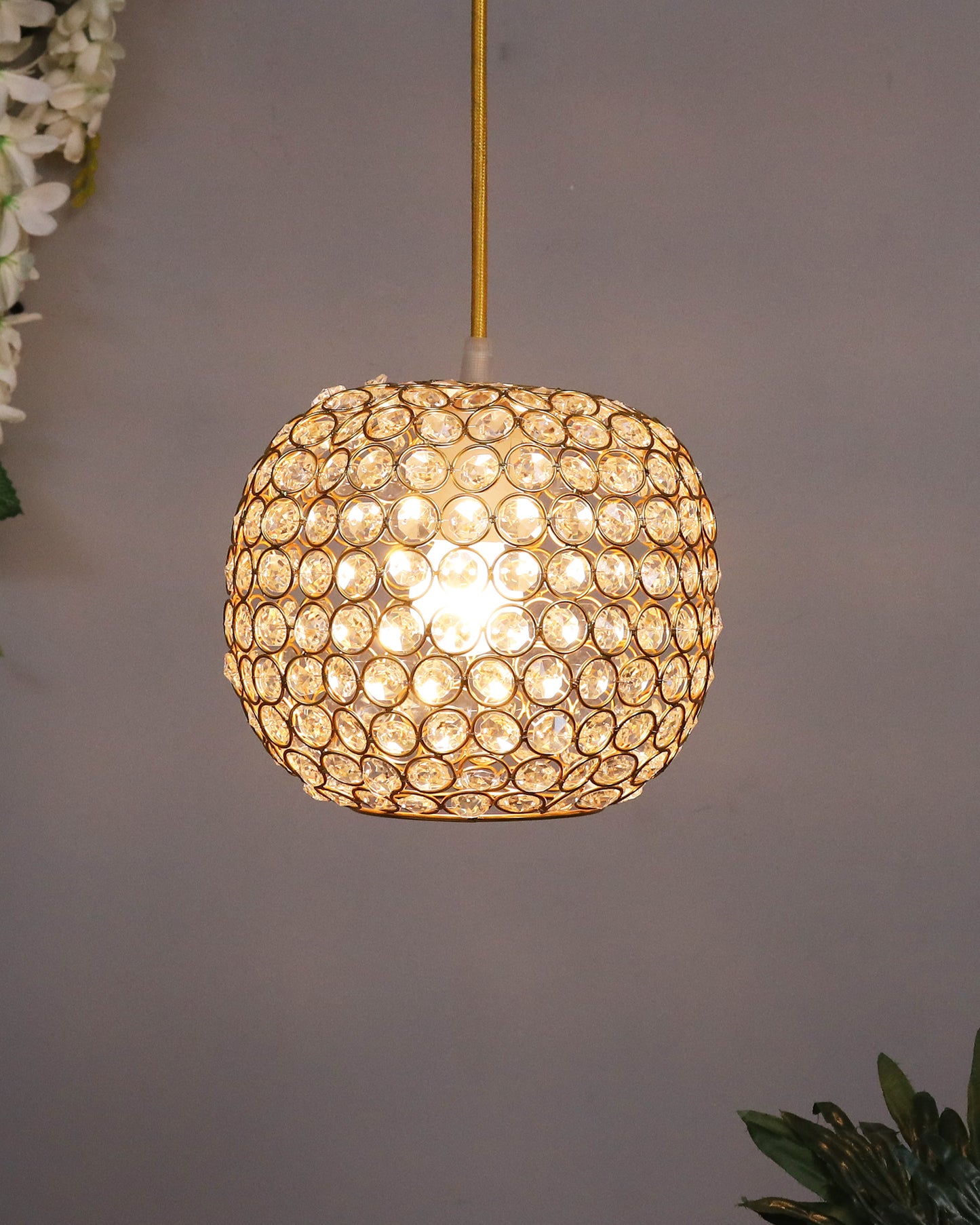 Hanging golden crystal pendant light, Classic Floral Adjustable Pendant Light Fixture for Kitchen Dinning Room Bedroom, Leafy Rectangle