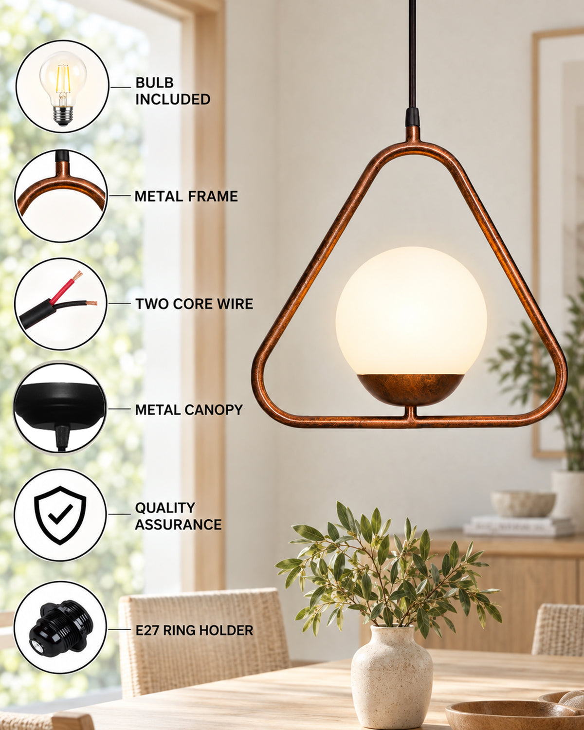 Homesake Chandelier For Living Room,Mid Century Modern Jhumar Lighting For Home Hall, Jhoomar, Chandelier For Living Room (Rubbed Bronze Triangle)