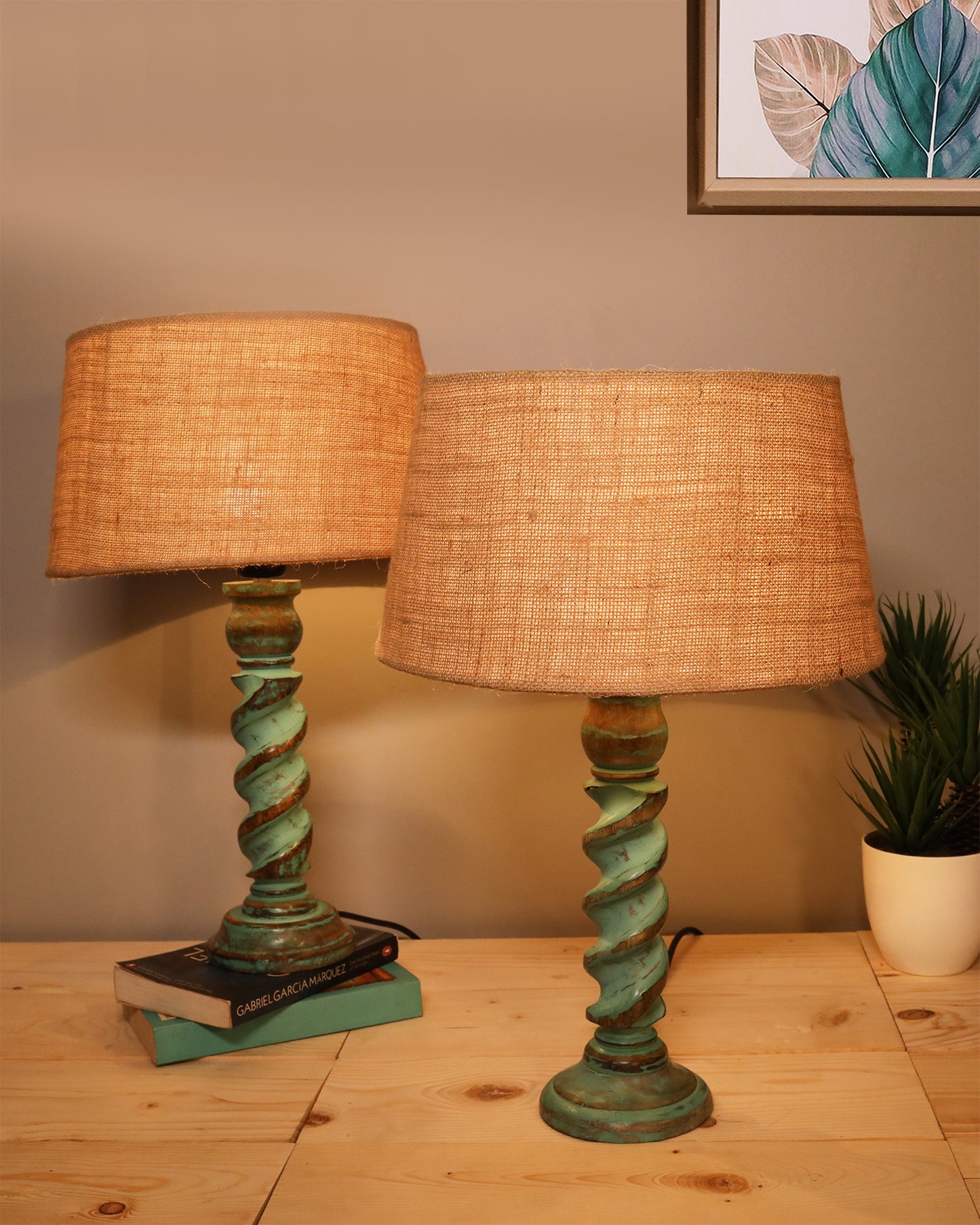 Signature Rustic Table Lamp set of 2, farmhouse Living Room Bedroom House Bedside Nightstand Home Office Reading Light,Rope