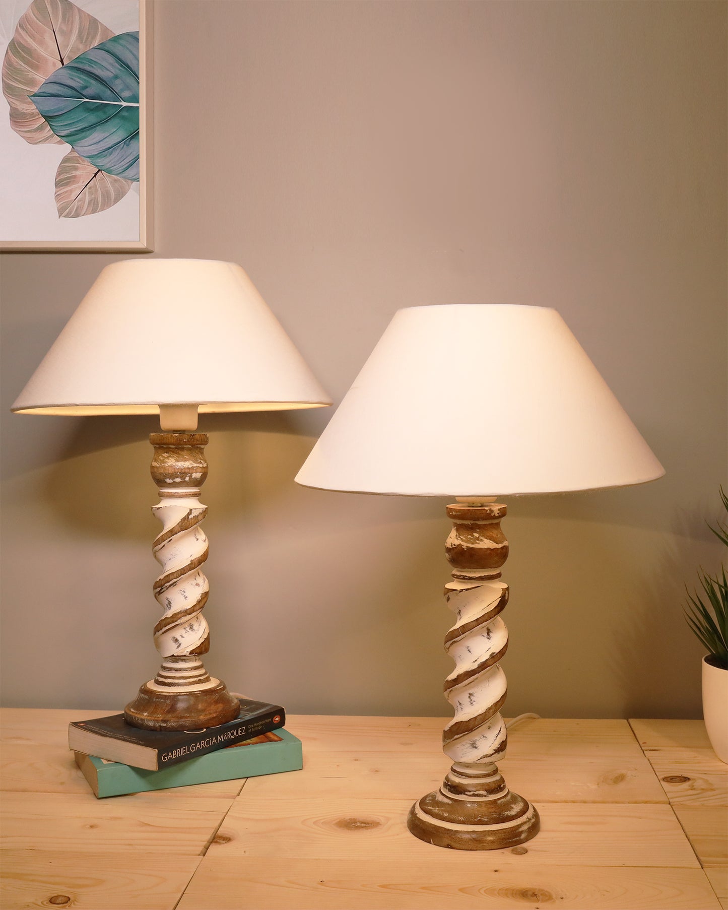 Signature Rustic Table Lamp set of 2, farmhouse Living Room Bedroom House Bedside Nightstand Home Office Reading Light, Rope Whitewash
