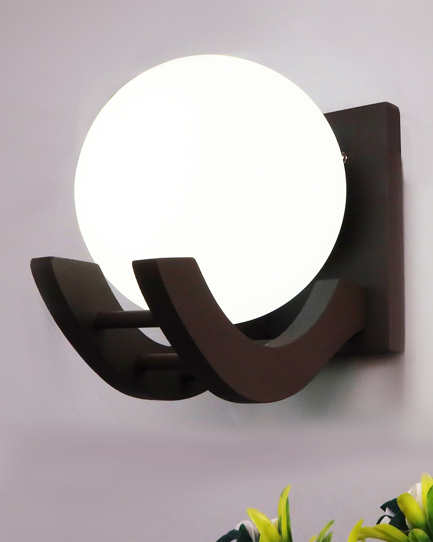 Brown & White Wood Gooseneck zedo Wall Lamp , Pack of 2