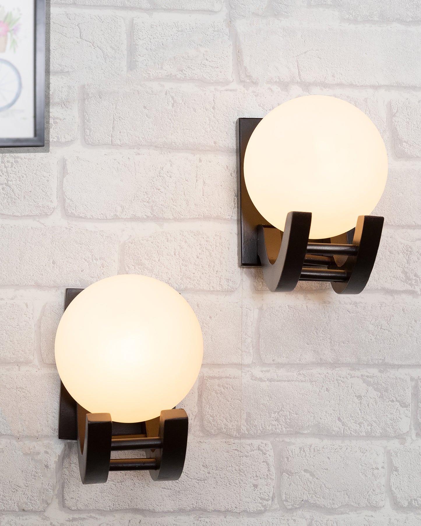 Brown & White Wood Gooseneck zedo Wall Lamp , Pack of 2