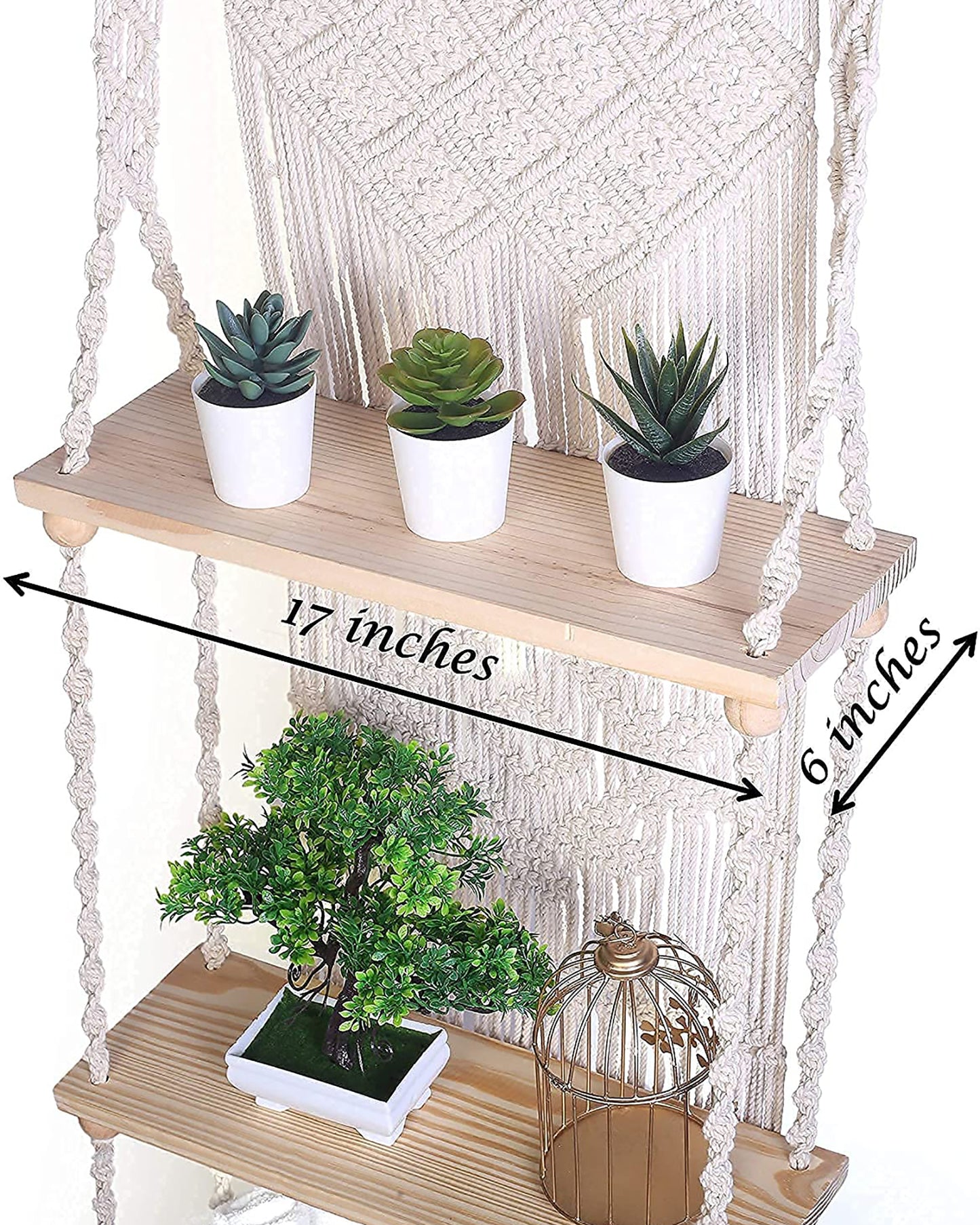 Macrame Wall Hanging Shelf, Boho Floating Shelf, Handcraft Bohemian Decor, Cute Woven Shelves for Bathroom Plants Picture Frame, Home Storage