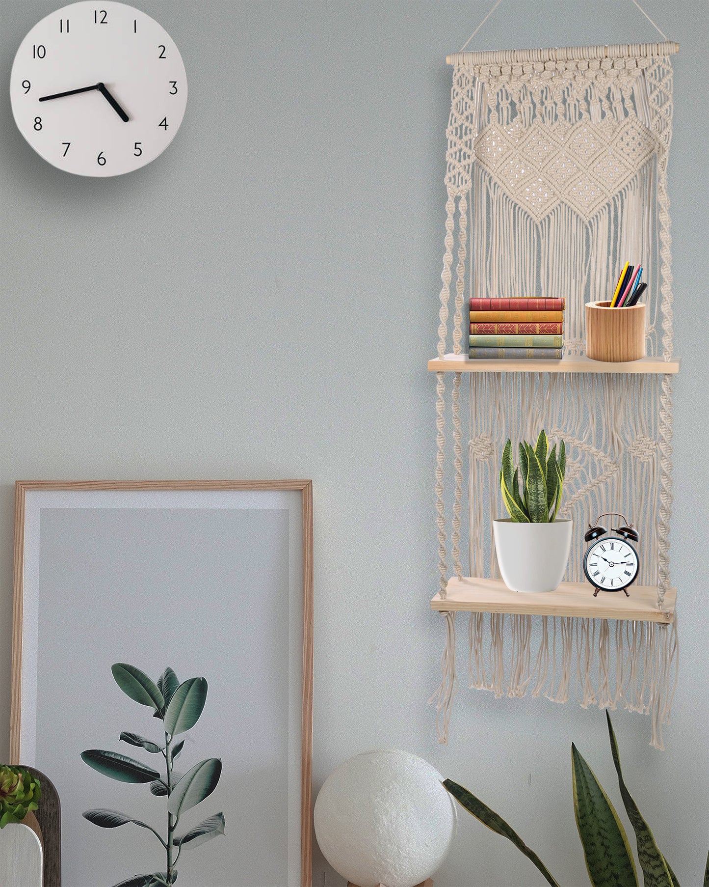 Macrame Wall Hanging Shelf, Boho Floating Shelf, Handcraft Bohemian Decor, Cute Woven Shelves for Bathroom Plants Picture Frame, Home Storage