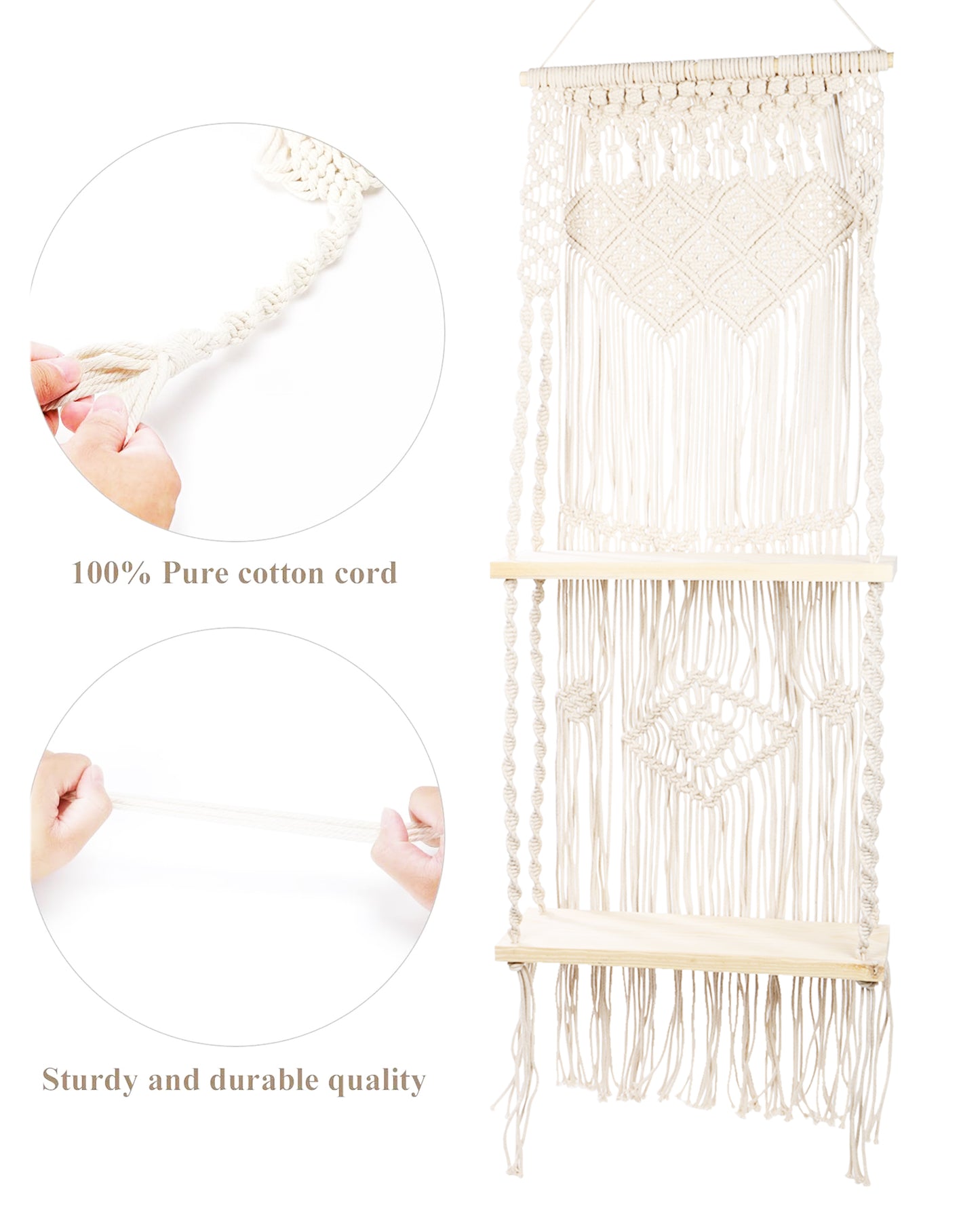 Macrame Wall Hanging Shelf, Boho Floating Shelf, Handcraft Bohemian Decor, Cute Woven Shelves for Bathroom Plants Picture Frame, Home Storage