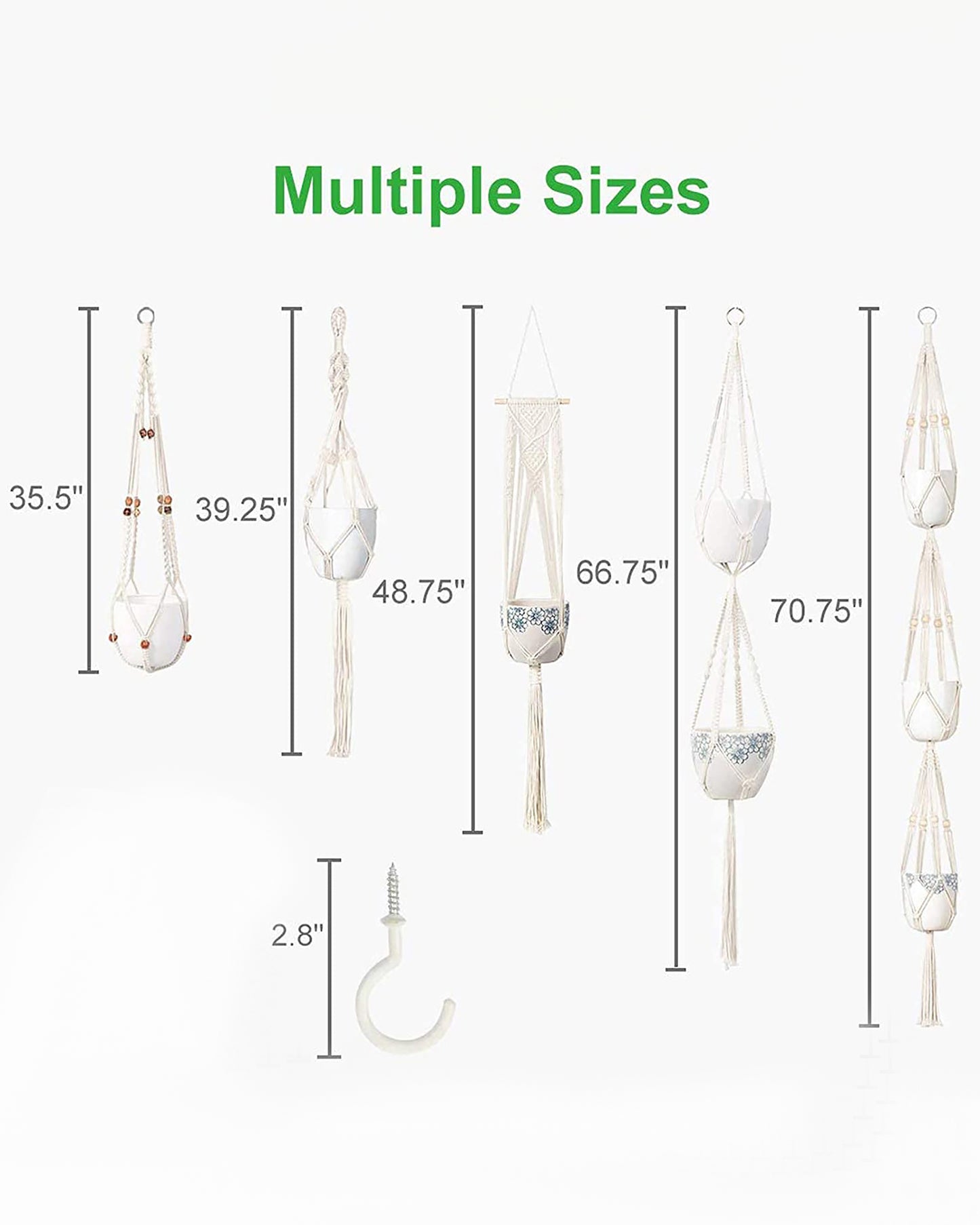 5-Pack Macrame Plant Hangers with Hooks, Different Layers, Handmade Cotton Rope Hanging Planters Set Flower Pots Holder Stand, for Indoor Outdoor Boho Home Decor, set of 5