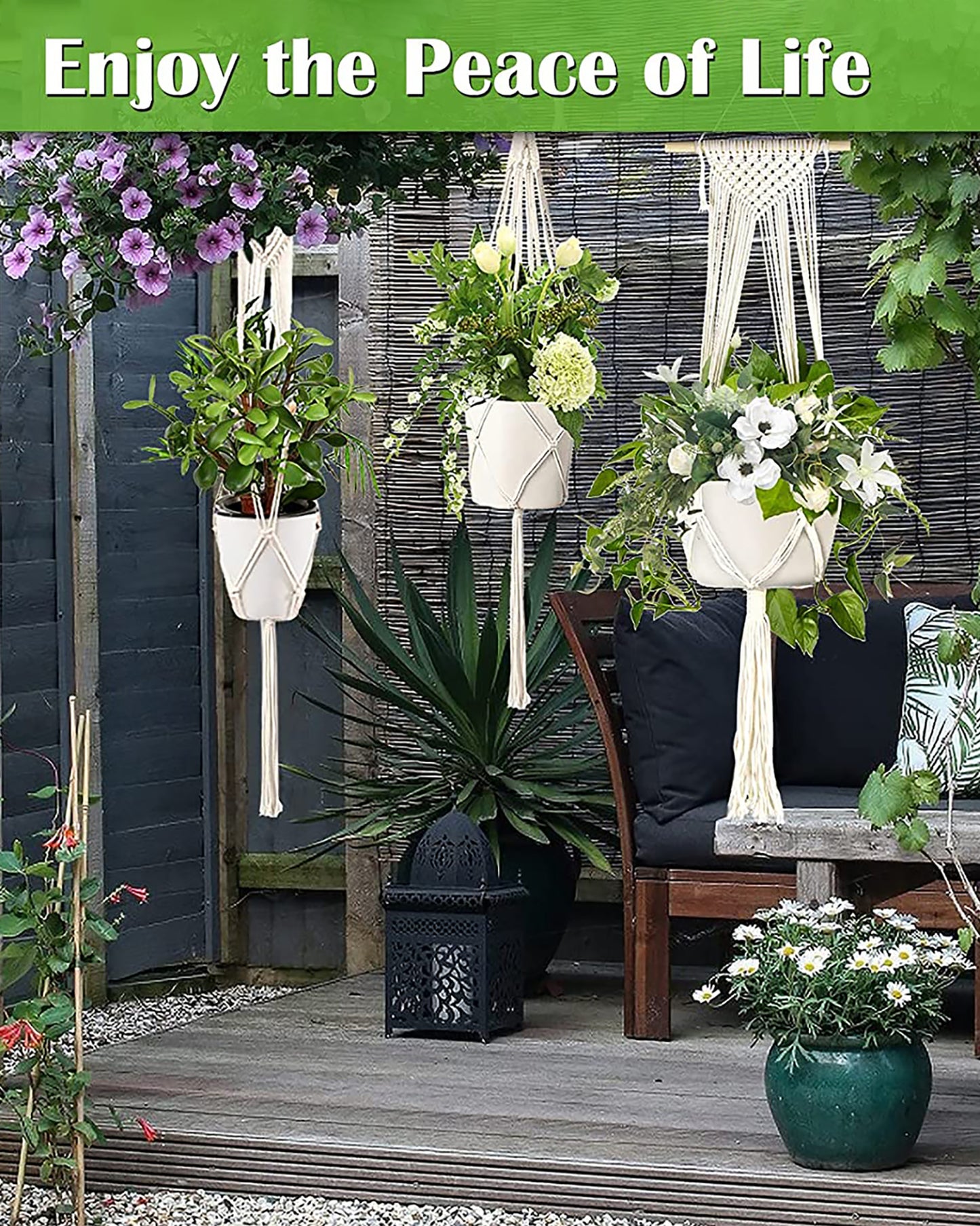 5-Pack Macrame Plant Hangers with Hooks, Different Layers, Handmade Cotton Rope Hanging Planters Set Flower Pots Holder Stand, for Indoor Outdoor Boho Home Decor, set of 5