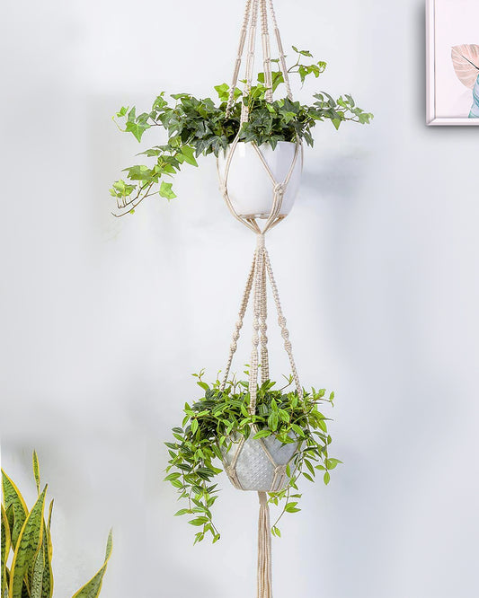 Macrame plant hanger, plant hangers indoor, hanging planters, Handmade weaving, hanging planters indoor, Natural organic cotton,hanging planters indoor, set of 2, Double
