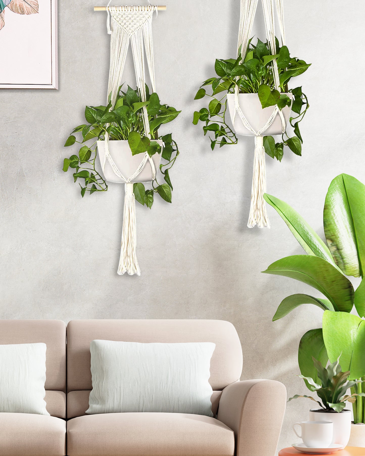 Macrame plant hanger, plant hangers indoor, hanging planters, Handmade weaving, hanging planters indoor, Natural organic cotton,hanging planters indoor, set of 2, Weaving