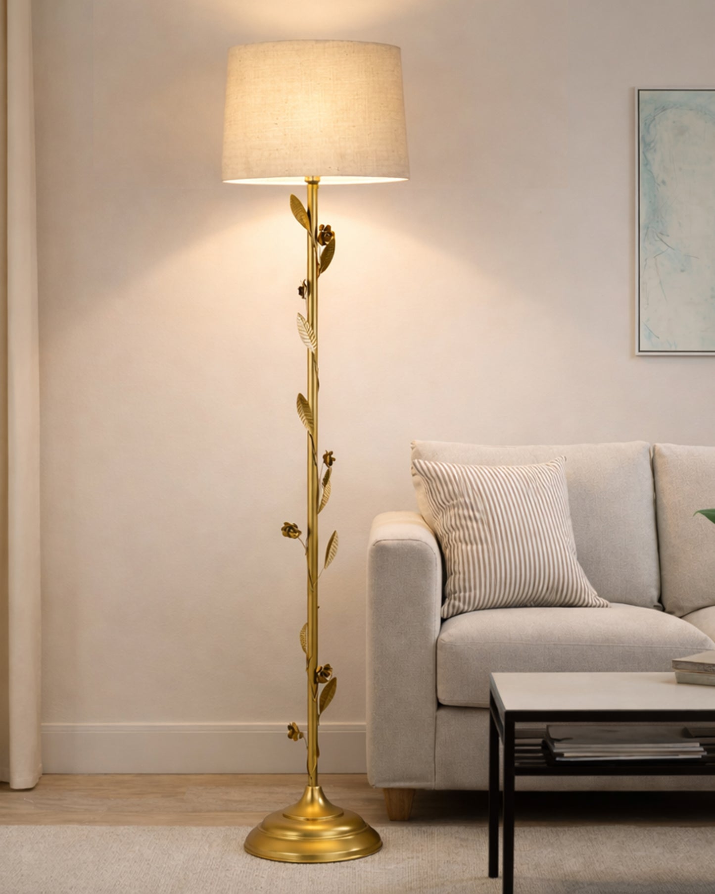 Contemporary Metal Floor Lamp,Contemporary Minimalist Standing Floor Light with Iron Legs, E27 Lamp Base, Modern Design Standing Light for Living Room,Bedroom,Antique Gold