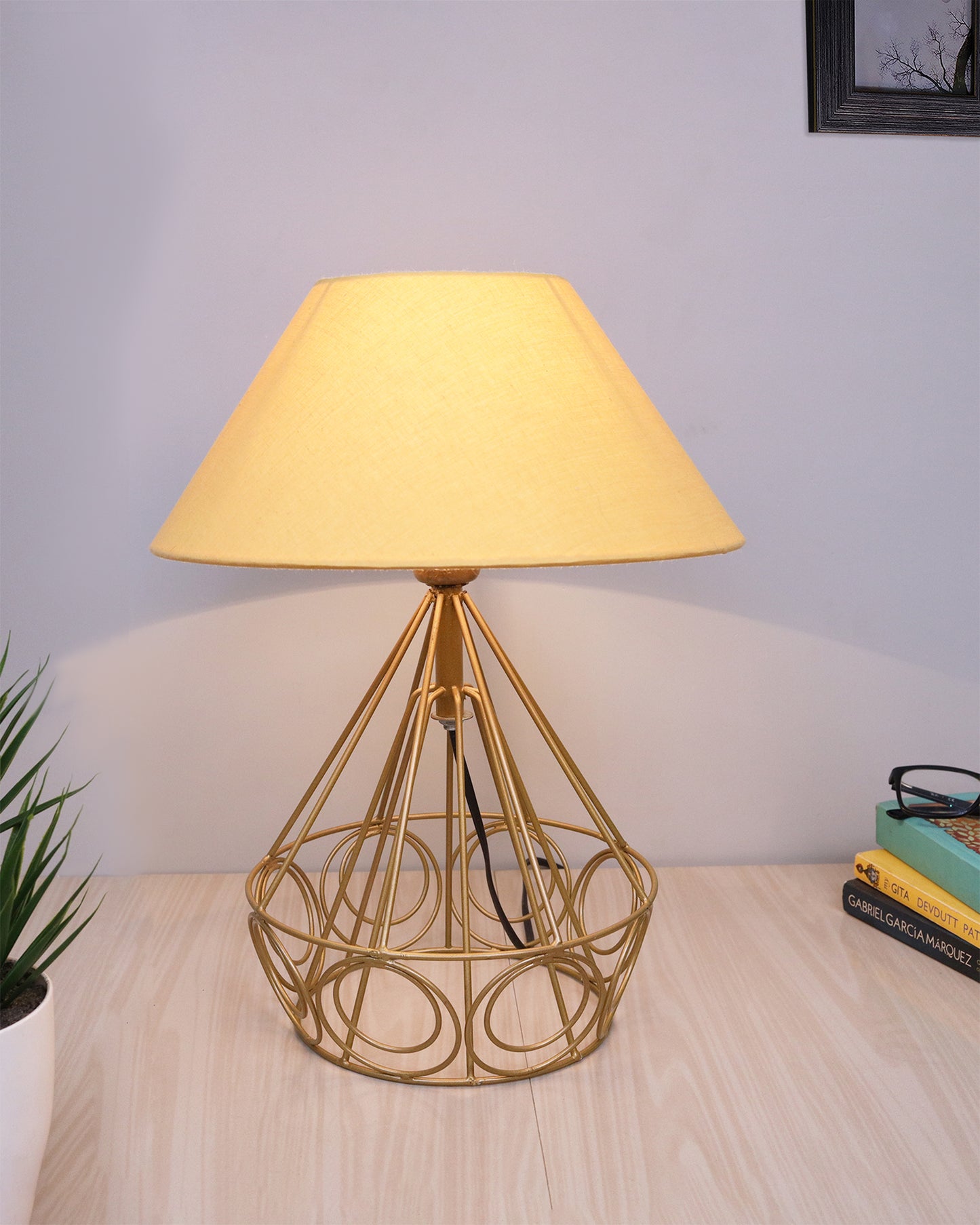 Modern Farmhouse Metal Golden Desk Table Lamp, Bedside Living Room