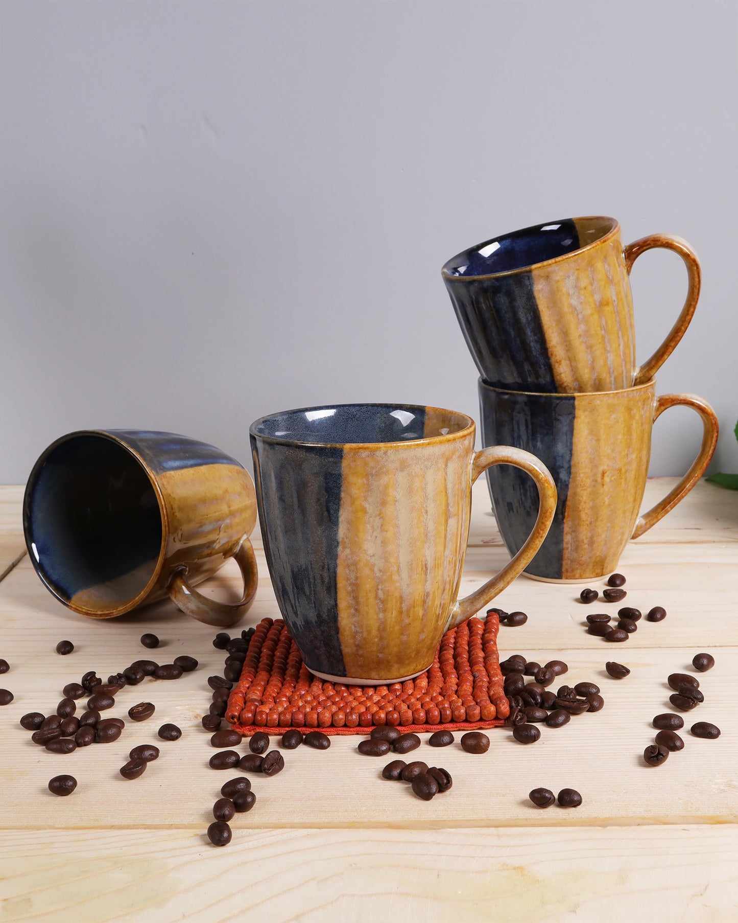 Handmade Irish Coffee Tea & Beer Mugs, Set of Four Altered Glaze latte Cups, Melon
