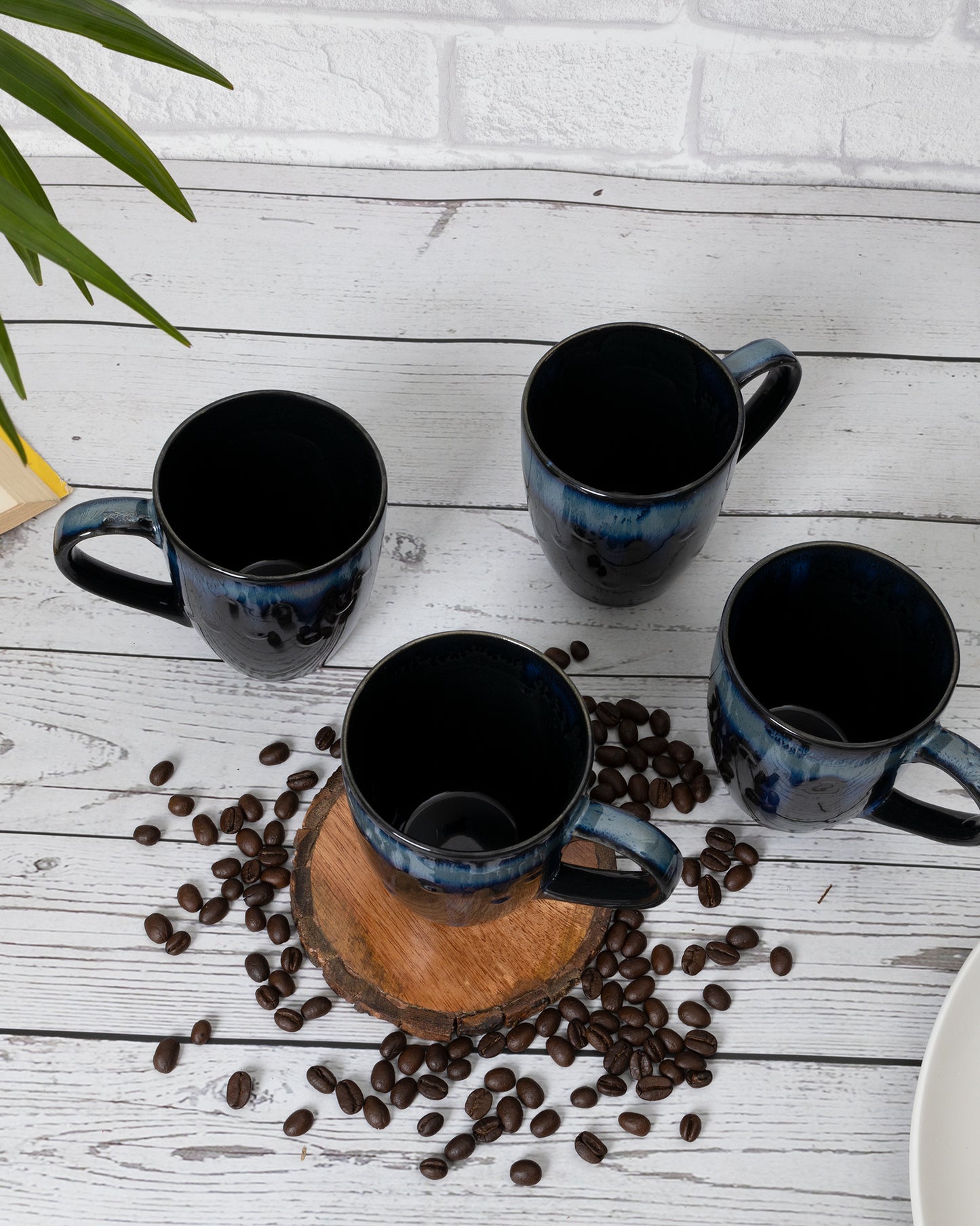 Handmade Irish Coffee Tea & Beer Mugs, Set of Four Altered Glaze latte Cups, tall, Blue Black