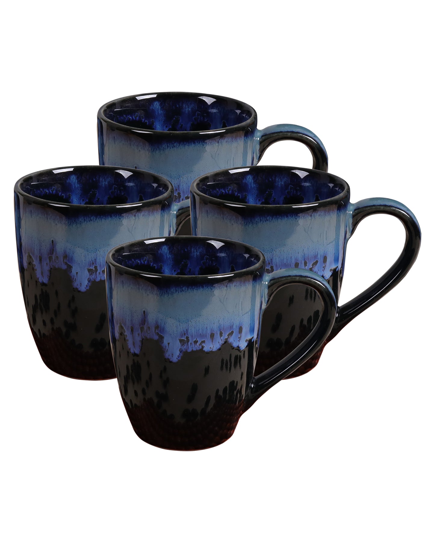 Handmade Irish Coffee Tea & Beer Mugs, Set of Four Altered Glaze latte Cups, tall, Blue Black